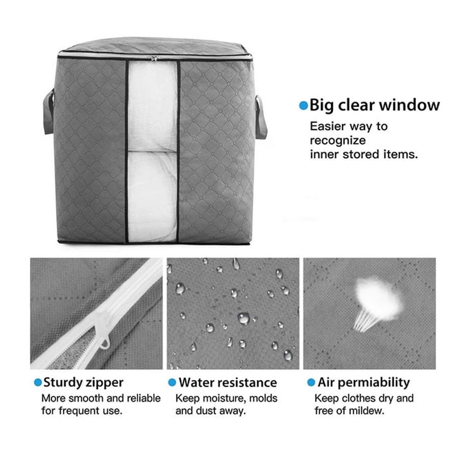 Storage bag with Zipper and Space Saver Comforter bag, Pillow, Quilt, Bedding, Clothes, Blanket Storage Organizer Bag with Large Clear Window and Carry Handles for Closet. - Bhavnagar Deodap