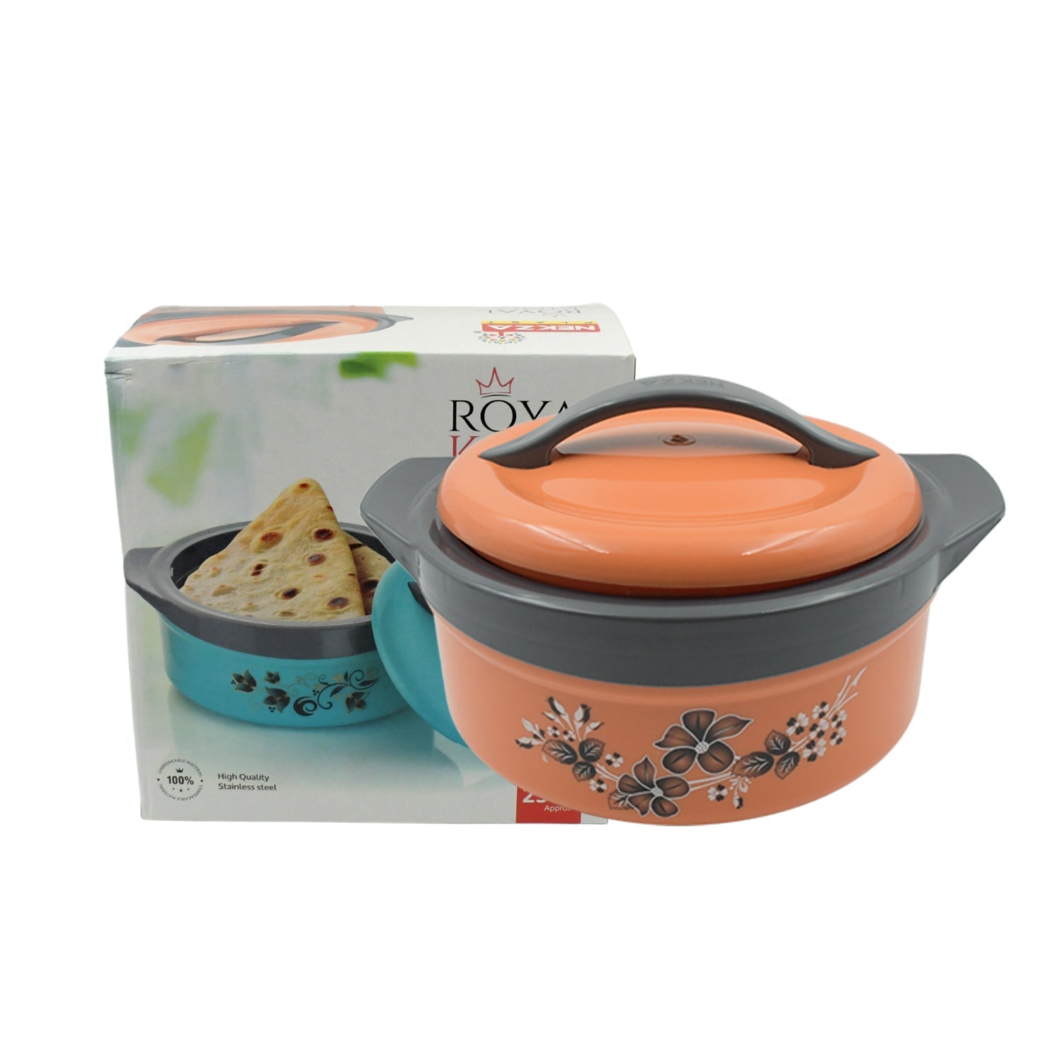 Casserole Box for Food Searving Inner Steel Insulated Casserole Hot Pot Flowers Printed Chapati Box for Roti Kitchen (Approx 2500 ml) - Bhavnagar Deodap