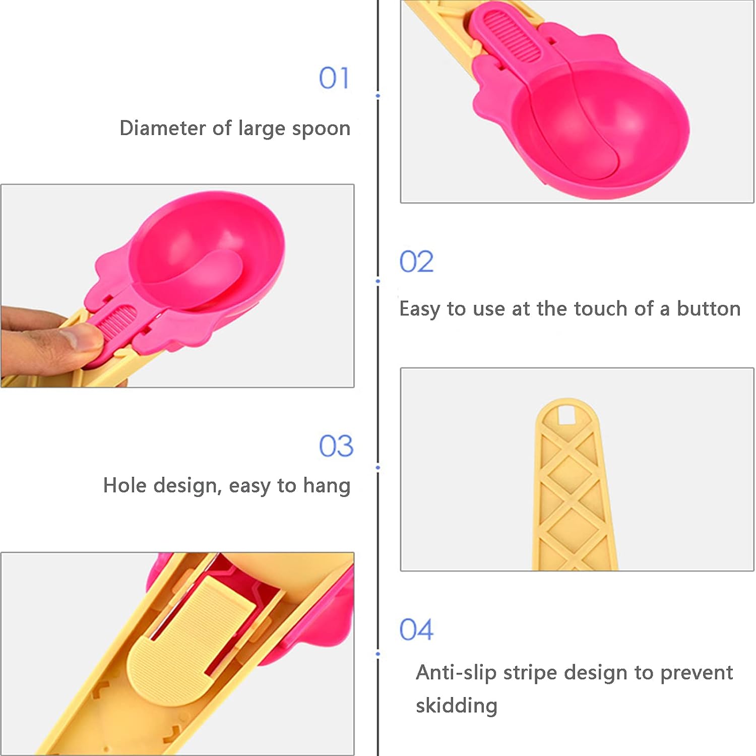 Ice Cream Spoons 2pcs Plastic Water Melon Scoopers with Trigger Dipper and Adults for Summer Party Ice Cream Scoop, Food Serving Spoon Kitchen Tools Ice Cream Digging Spoon Household Spoons Cupcake Spoons Aps Fruit Ball Player (2 Pc) - Bhavnagar Deodap