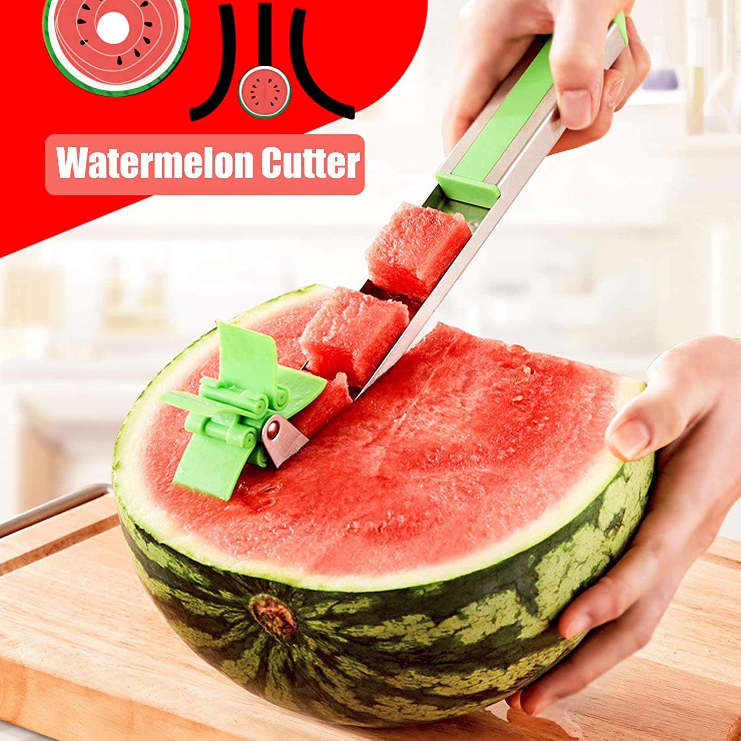 Stainless Steel Washable Watermelon Cutter Windmill Slicer Cutter Peeler for Home / Smart Kitchen Tool Easy to Use - Bhavnagar Deodap