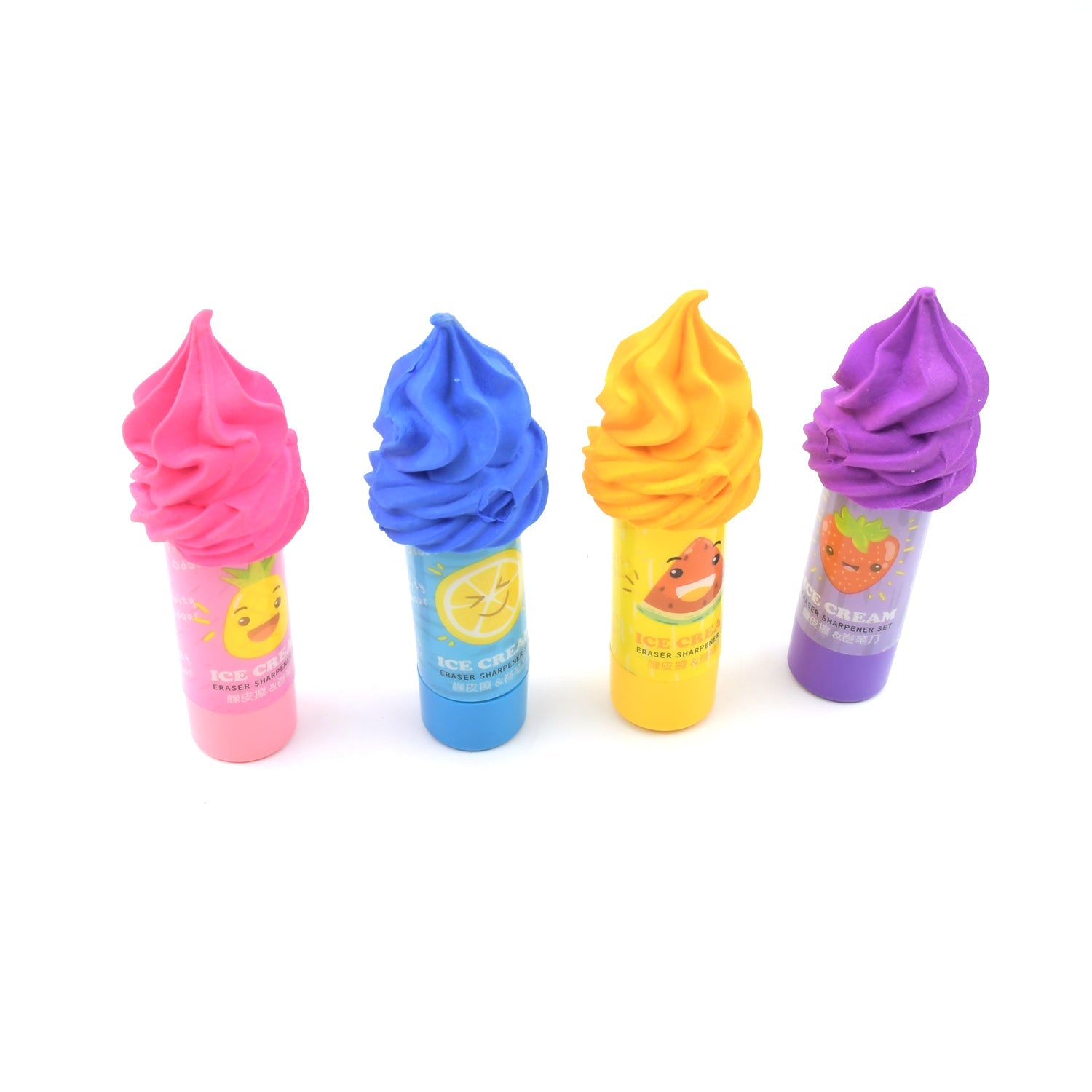 2 in1 Ice-Cream Cone Shaped Eraser Sharpener for Kids, Fancy & Stylish Colorful Erasers, Mini Eraser Creative Cute Novelty Eraser for Children Different Designs Eraser Set for Return Gift, Birthday Party, School Prize (4 Pcs Set) - Bhavnagar Deodap