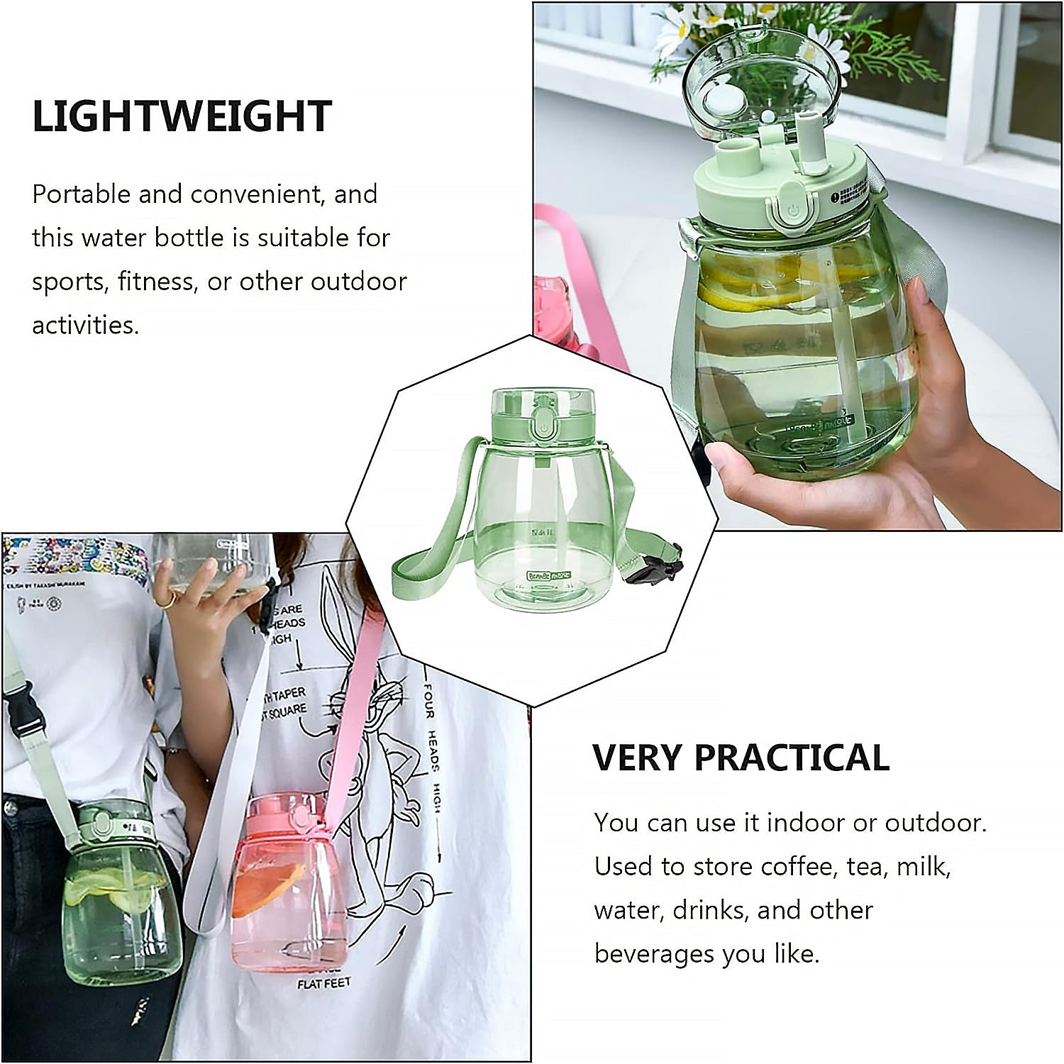 Insulated Water Bottle Portable Water Bottle With Strap, Sticker and Straw Cute Outdoor Sports Bottle For Water Travel Drinkware Jug Travel Water Bottle large Capacity Water Jug, Gym / Kid / Outdoor Sport / Campus, Fashionable (1300 ML Approx) - Bhavnagar Deodap