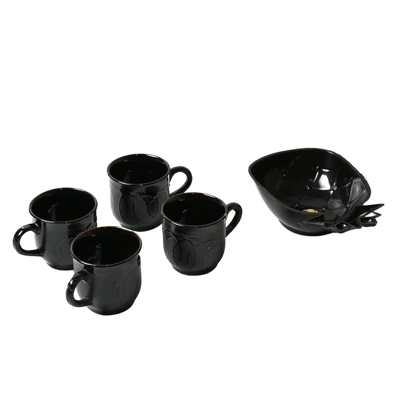 Pine Party Ceramic Tea / cups / Mug Set With Pineapple Shape Serving Bowl Milk Cup, Coffee Cup, Tea Cup, Breakfast Cup, Drinking Mug or Outdoor for Household, Gift for Birthday, Wedding Party (5 Pcs set) - Bhavnagar Deodap