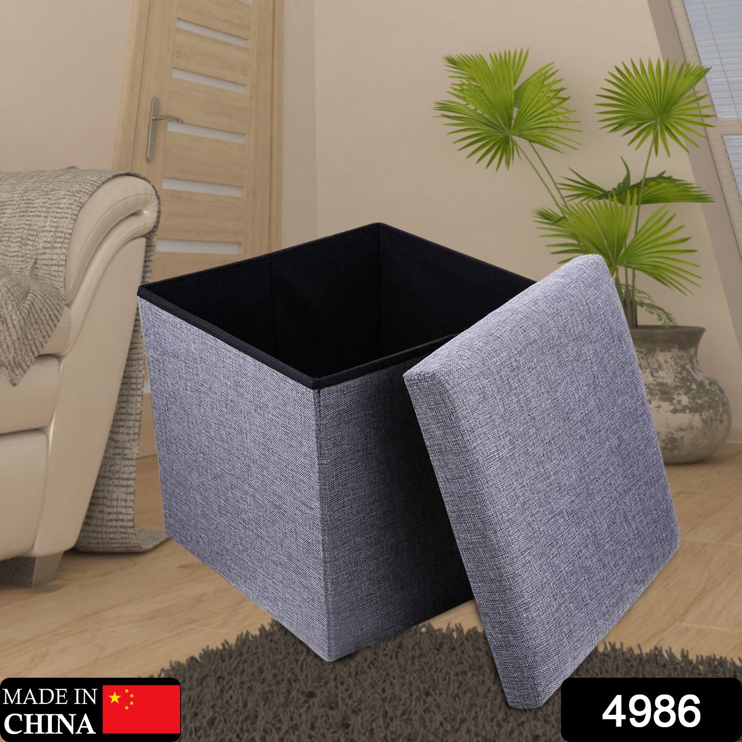 4986 Living Room Cube Shape Sitting Stool with Storage Box. Foldable Storage Bins Multipurpose Clothes, Books, and Toys Organizer with Cushion Seat. (Mix Color) - Bhavnagar Deodap