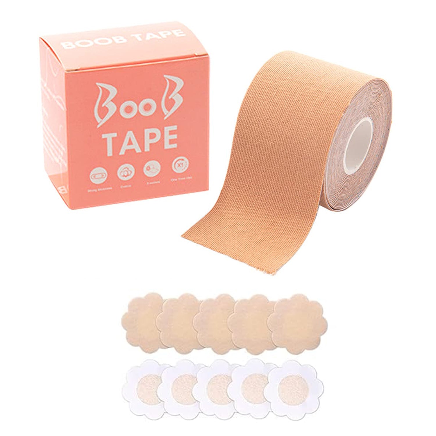 Boob Tape with Nipple Covers: Cotton, Breathable, Lift & Support (5m, 10 Pairs) - Bhavnagar Deodap