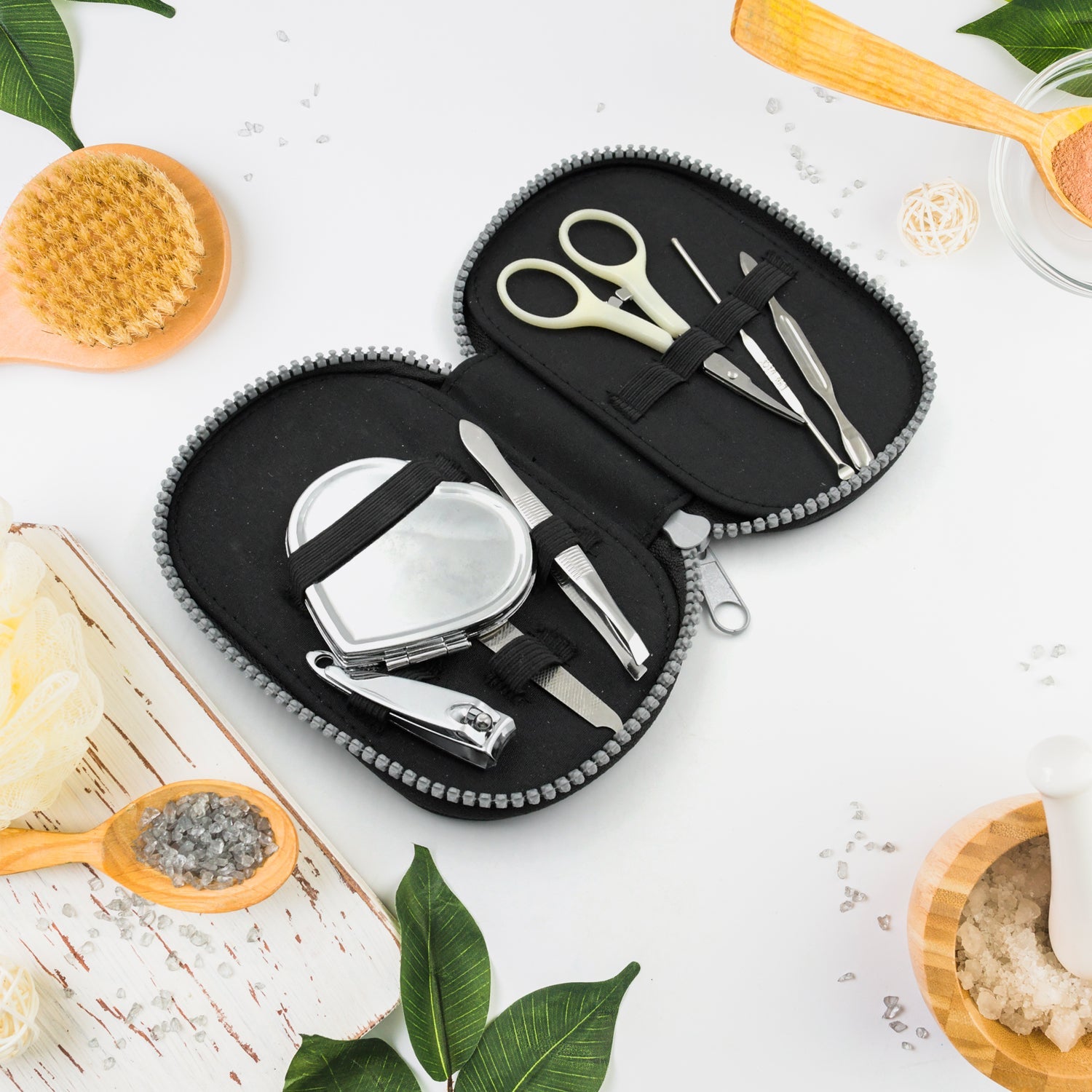 7pc Nail Clipper Kit, Fingernail Clipper, Manicure Set, Stainless Steel Nail Cutter Set,Manicure Toe Nail Clippers Care Tools with Lightweight and Beautiful Travel Case & Mirror (7Pc Set) - Bhavnagar Deodap