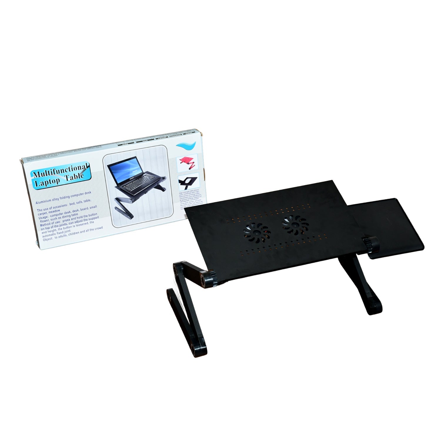 Modern Style Portable Adjustable Foldable Laptop Holder Notebook Desks Lap PC Folding Desk Table Vented Stand  2 Built in Cooling Fans - Bhavnagar Deodap
