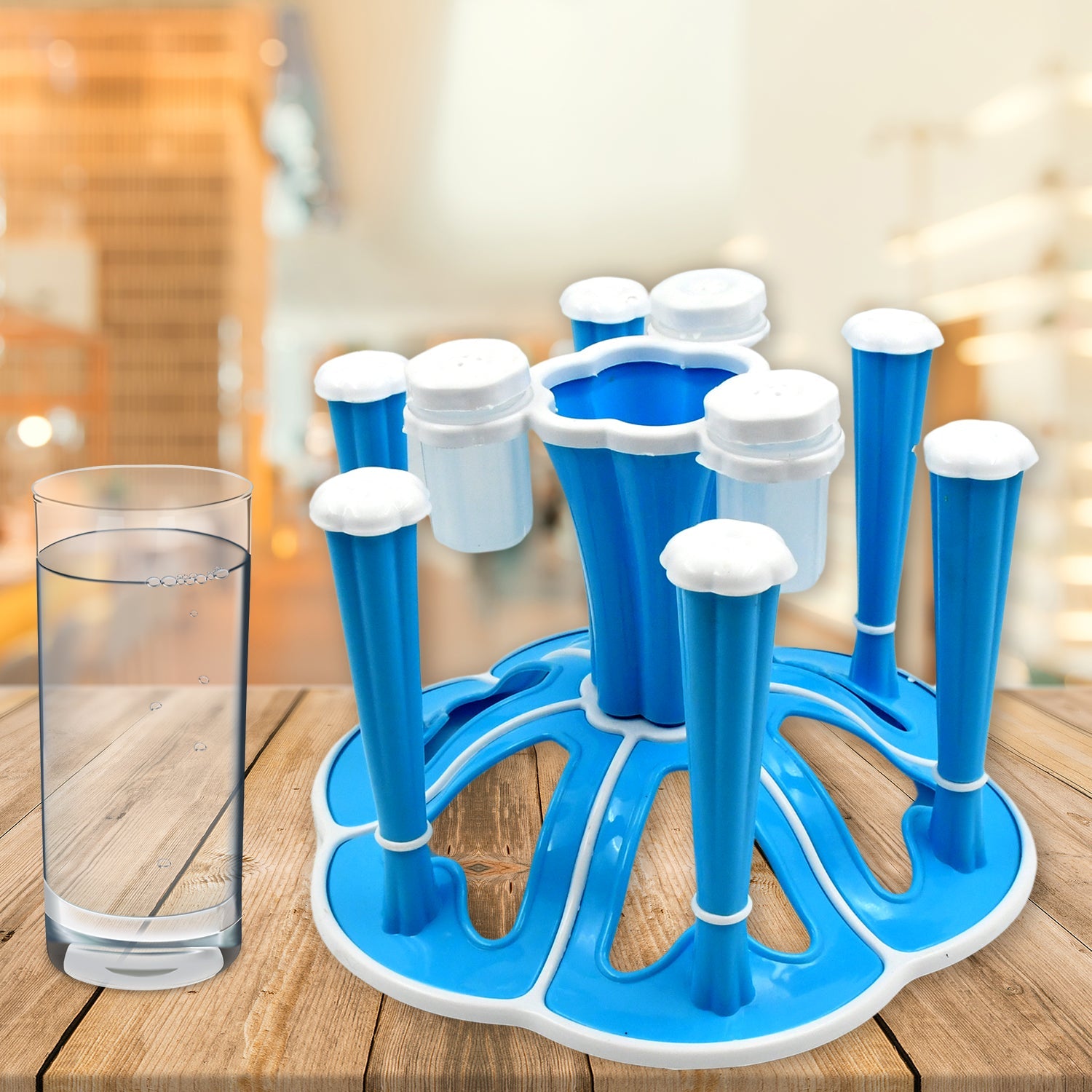 Miracle Plastic Glass Stand / Tumbler Holder / Glass Holder for Kitchen / Dining Table 6 Glasses Stand With 3 Pepper Salt (Moq :- 2 Pc) - Bhavnagar Deodap