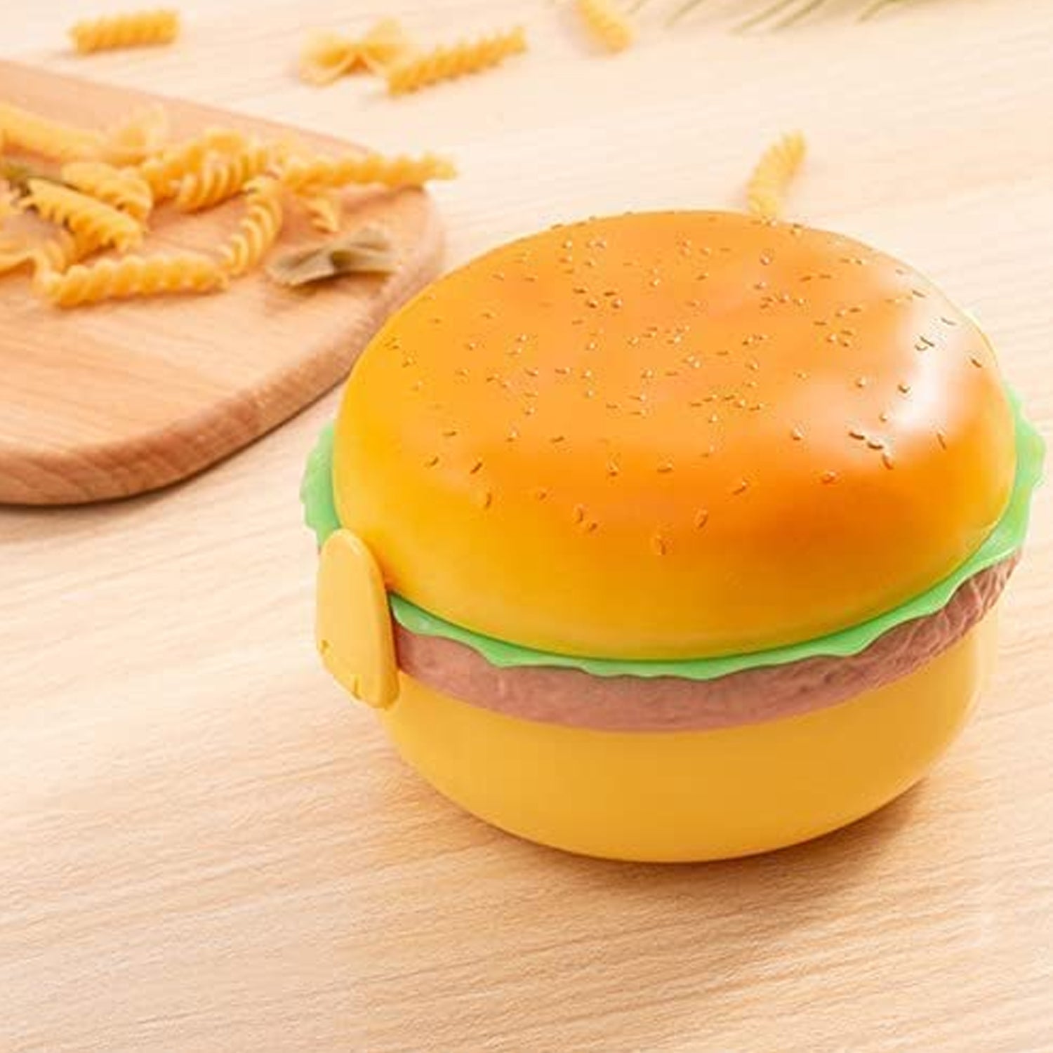 Burger Shape Lunch Box Plastic Lunch Box Food Container Sets Double Layer Lunchbox 1000ml With 2 Spoon Applicable to Kids and Elementary School Students - Bhavnagar Deodap