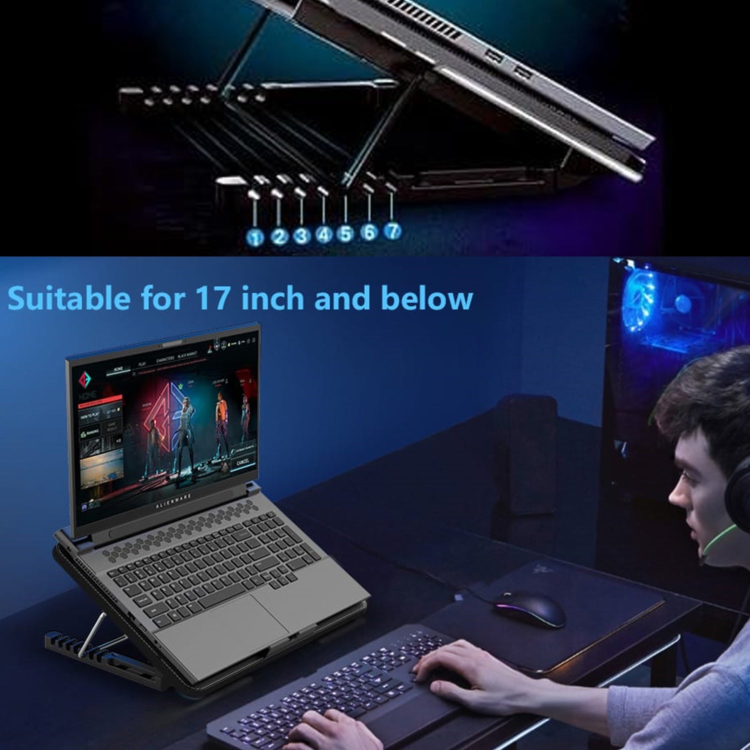 Laptop Cooler Cooling Pad with 2 Quiet Led Fans, Dual USB Ports, Portable Ultra Slim USB Powered 7 Heights Adjustable Laptop Stand for Gaming Laptop - Bhavnagar Deodap