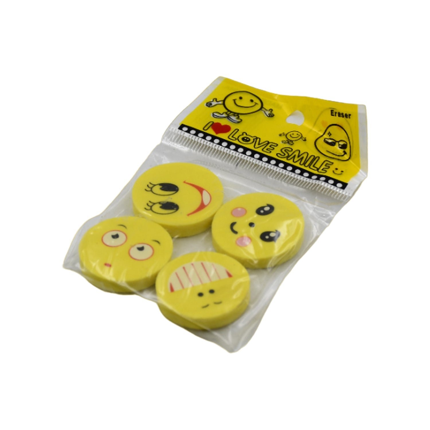 Cute Smile Emoji Erasers, Cute Smile Face Rubber Eraser Dentist Dental Clinic School Kid for School Going Kids/Birthday Party Return Gift Set (4pc Set) - Bhavnagar Deodap