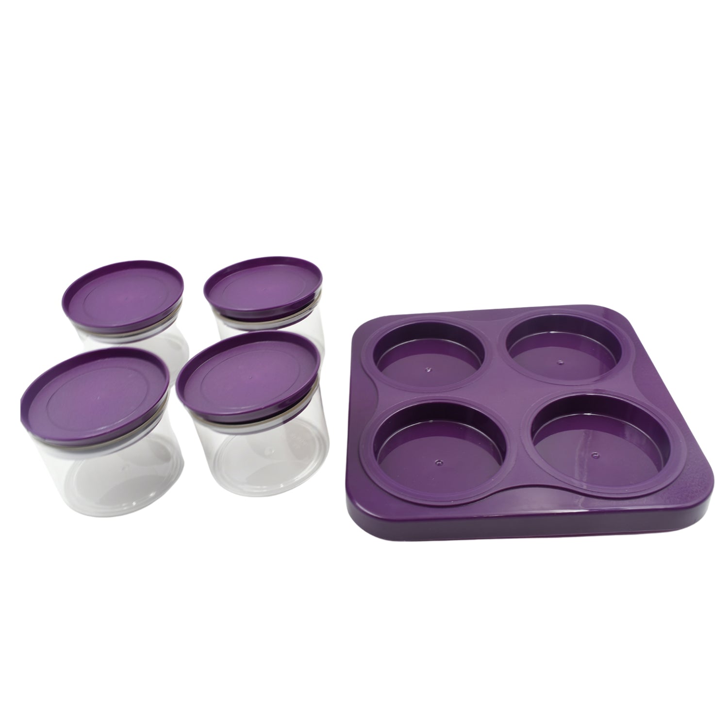 Airtight Plastic 4 Pc Storage Container Set, With Tray Dry Fruit Plastic Storage Container Tray Set With Lid & Serving Tray For Kitchen - Bhavnagar Deodap