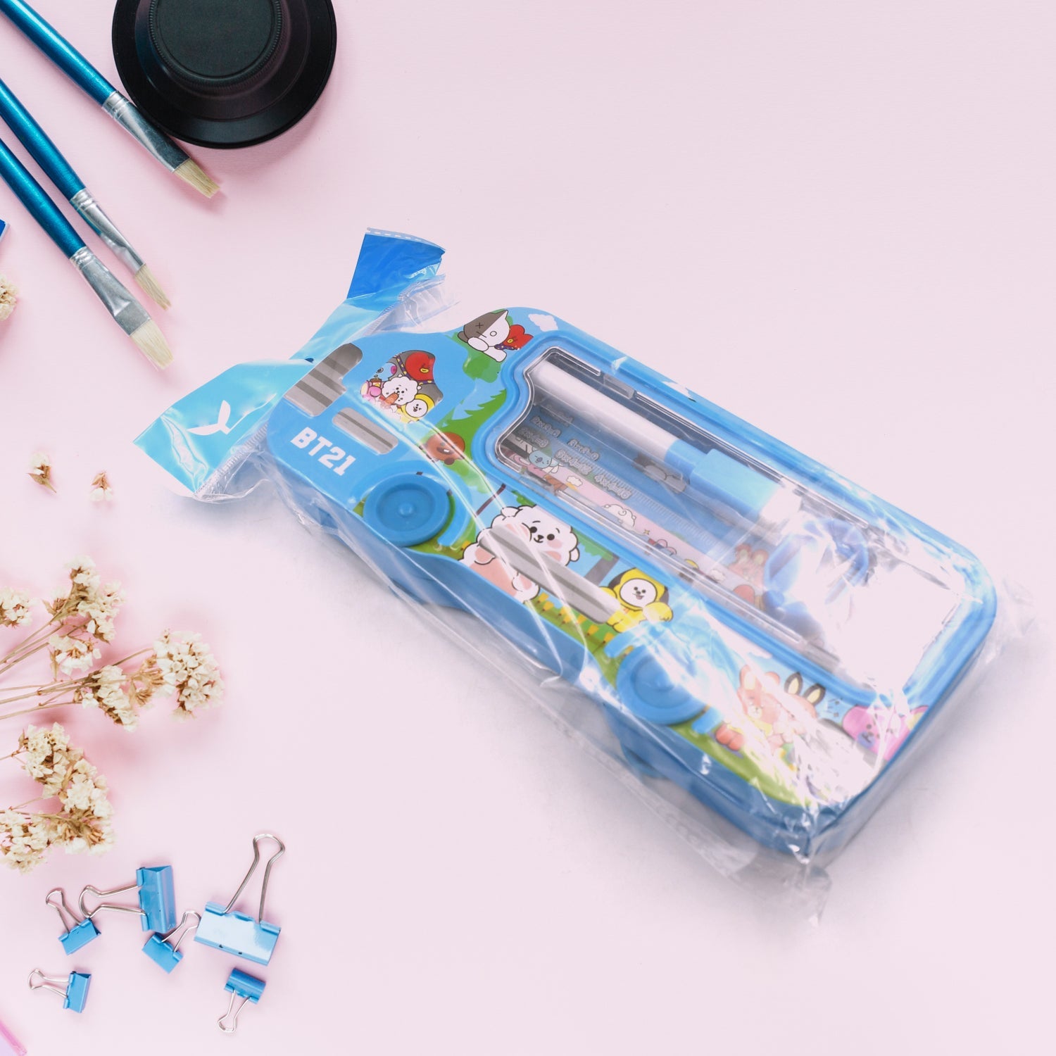 Pencil Box  with Wheels for Girls and Kids, String Operated Case Students School Supplies - Stationery Set Organizer Birthday Return Gift for Kids - Bhavnagar Deodap