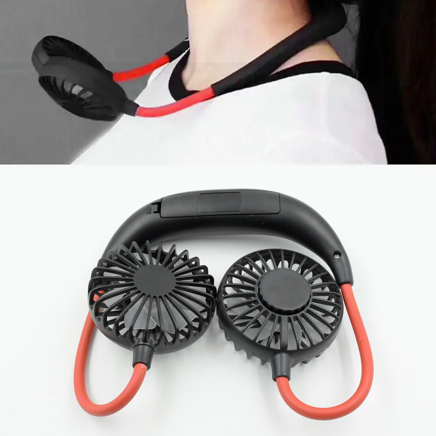 Hand Free Personal Fan - Portable USB Battery Rechargeable With Battery Comaprtment Mini Fan - Headphone Design Wearable Neckband Fan Necklance Fan Cooler Fan for Home, Sport, Camping, Beach, Travel, Office (Battery Not Included) - Bhavnagar Deodap