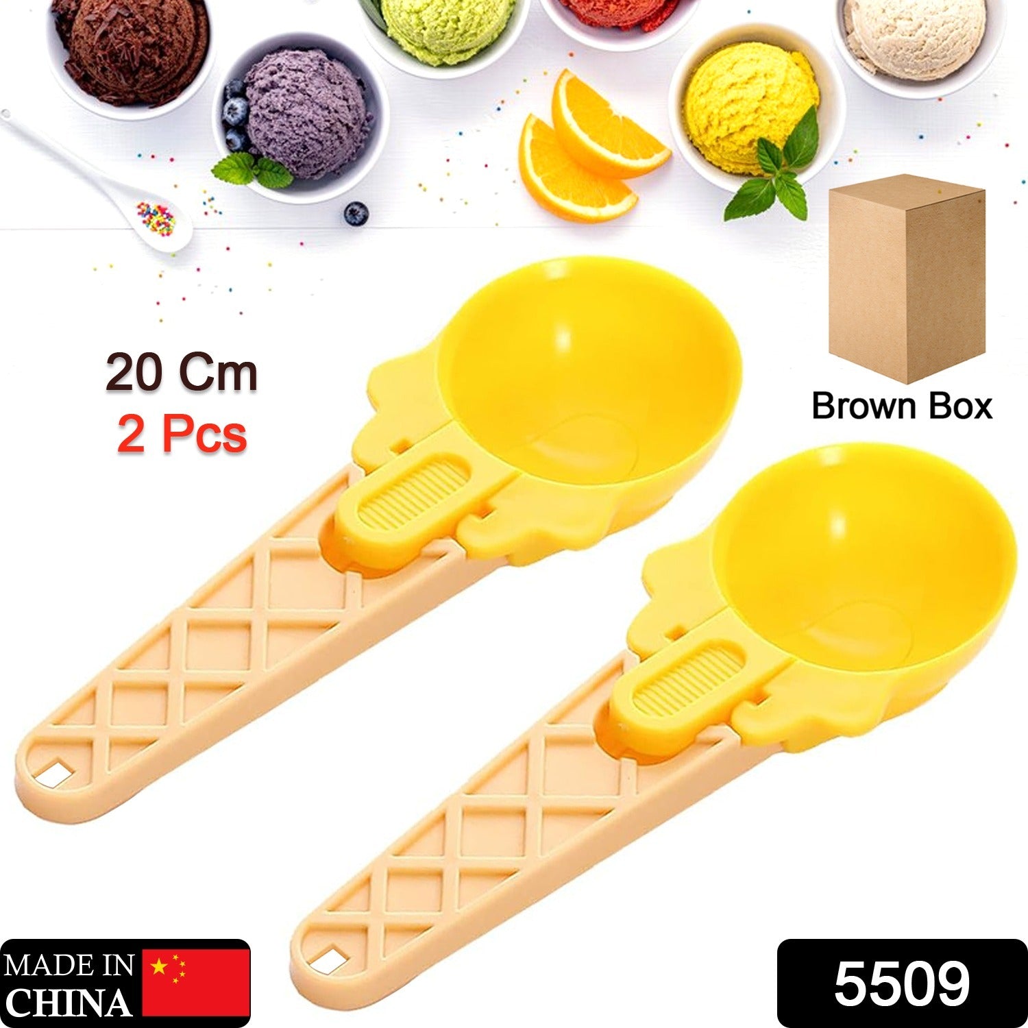 Ice Cream Spoons 2pcs Plastic Water Melon Scoopers with Trigger Dipper and Adults for Summer Party Ice Cream Scoop, Food Serving Spoon Kitchen Tools Ice Cream Digging Spoon Household Spoons Cupcake Spoons Aps Fruit Ball Player (2 Pc) - Bhavnagar Deodap
