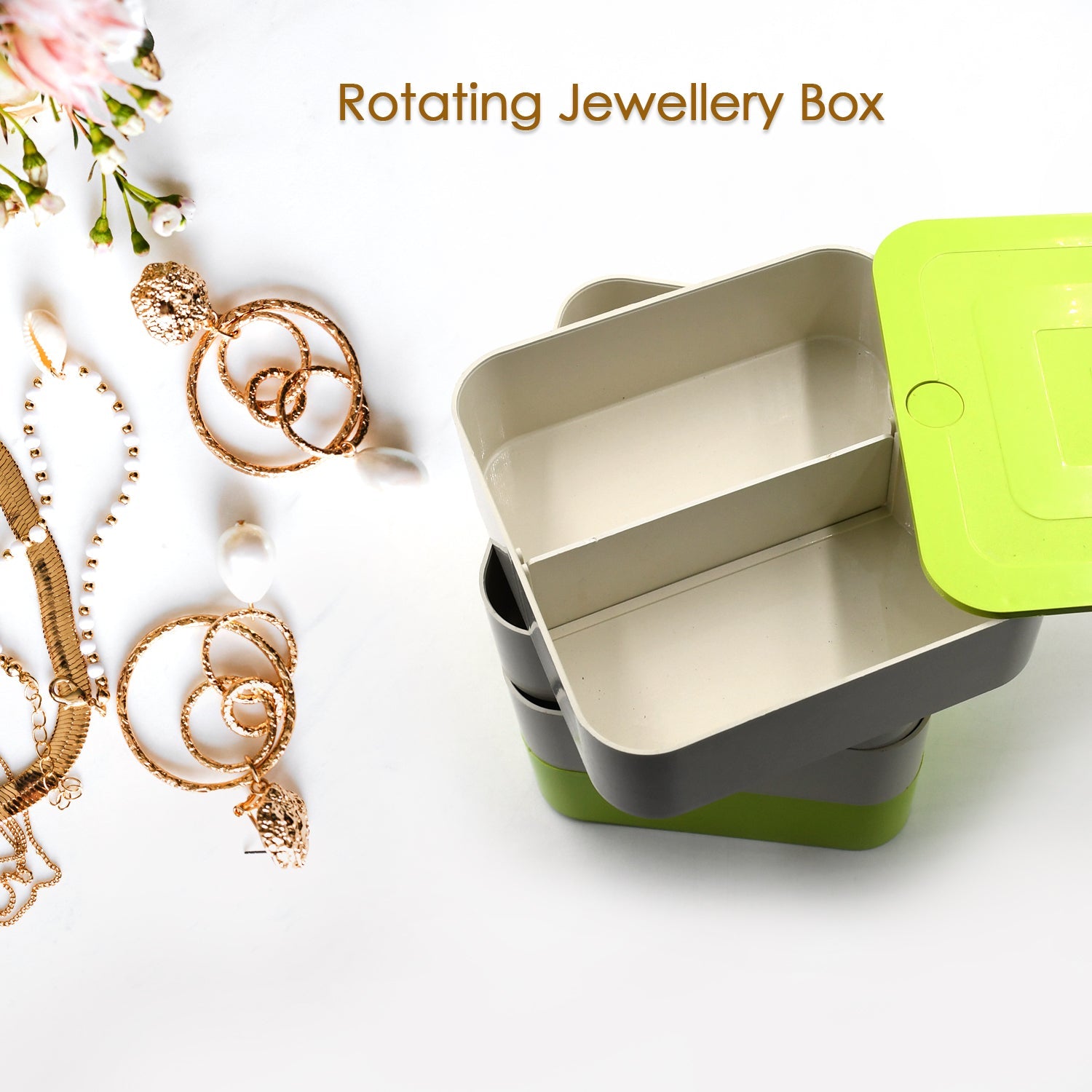 4 Layers Jewelry Box, 360 Degree Rotating Jewelry Box, Jewelry and Earring Organizer Box, Accessory Storage Box - Bhavnagar Deodap