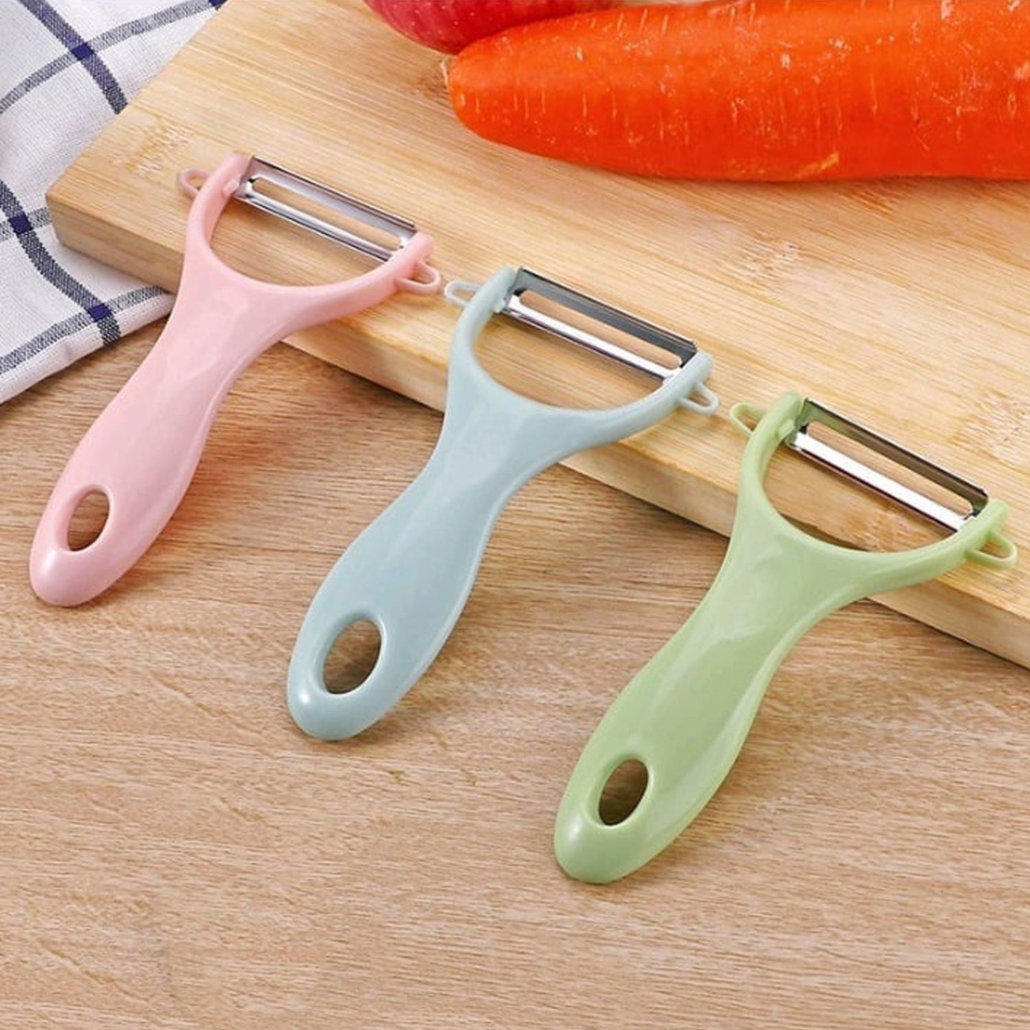 Plastic Kitchen Peeler - Green & Classic Stainless Steel 3-Piece Knife Set Combo - Bhavnagar Deodap