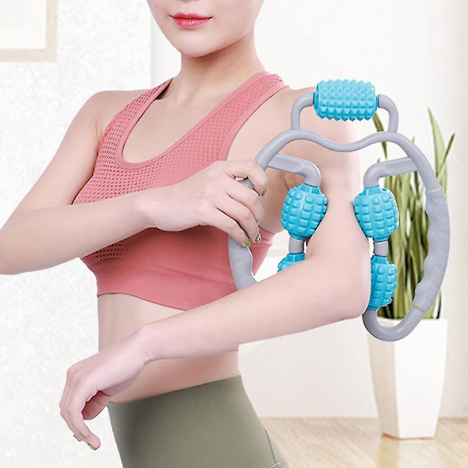 Muscle Massage Roller, 5 Wheels Relieve Soreness Leg Muscle Roller Fitness Roller Muscle Relaxer Massage Roller Ring Clip All Round Massaging Uniform Force Elastic PP Drop Shaped for Home Use (1 Pc) - Bhavnagar Deodap