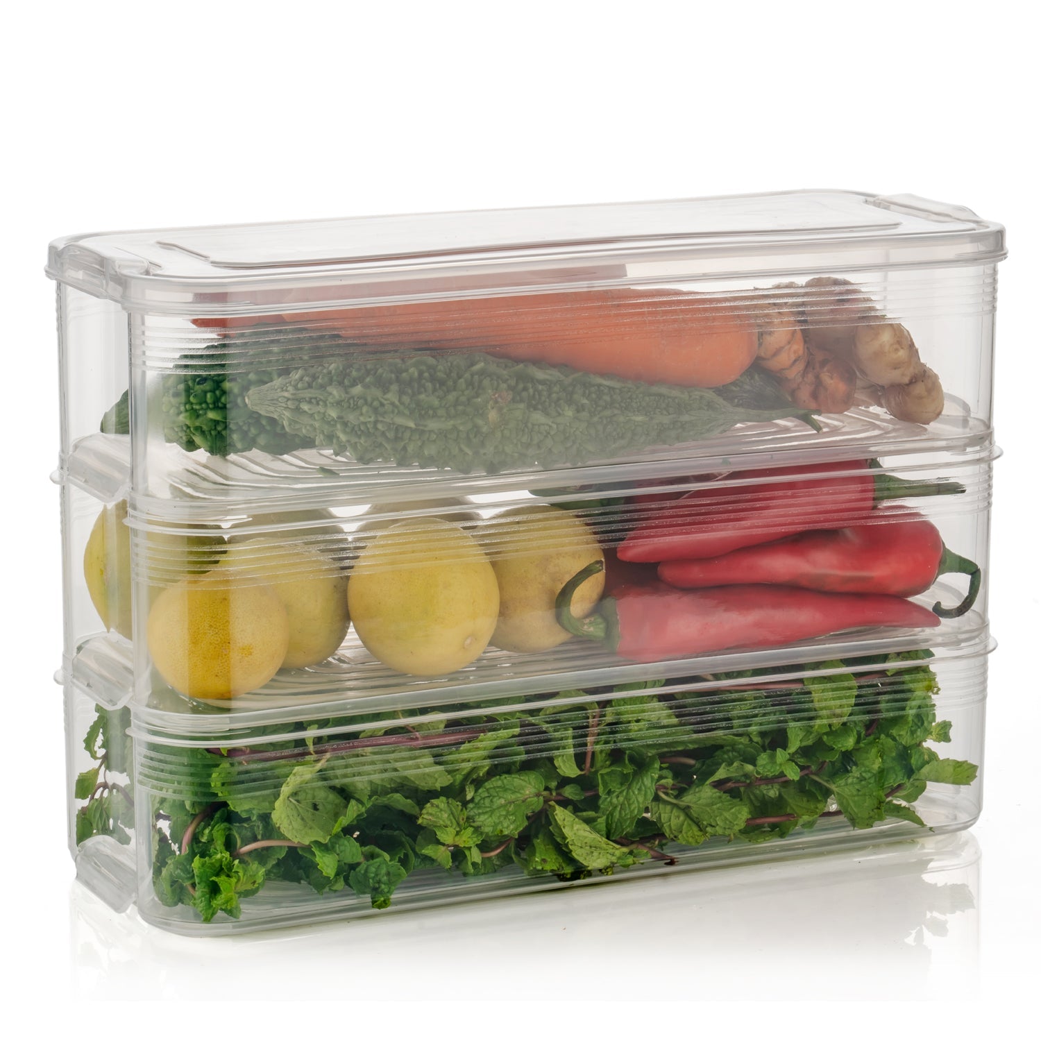 3 Fridge Storage Container, Fridge Organizer with Lid Stackable Fridge Storage Containers Plastic Freezer Storage Containers for Fish, Meat, Vegetables, Fruits, Pack of 3pcs, 1500ML Approx - Bhavnagar Deodap