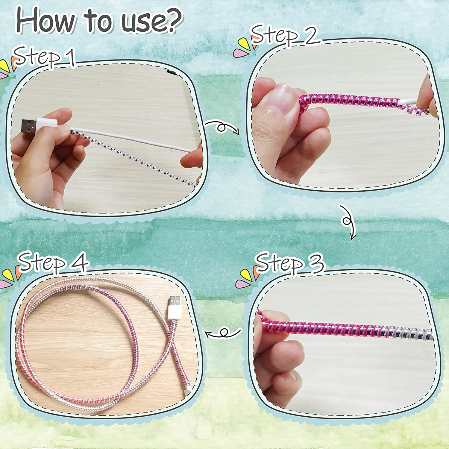 Metallic Finish Cable Spiral Protector / Wire Repair / Pet Cord Protector / Headphone Saver, Cable Wrap / Cover for Mac Charging Cable - Bhavnagar Deodap