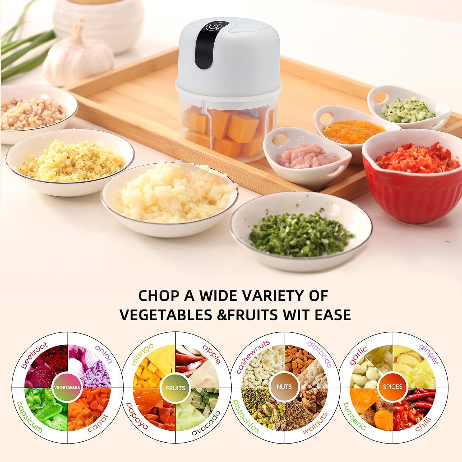 Wireless USB Rechargeable Mini Electric Garlic Machine / Chopper 3 Blades (250Ml) - Bhavnagar Deodap
