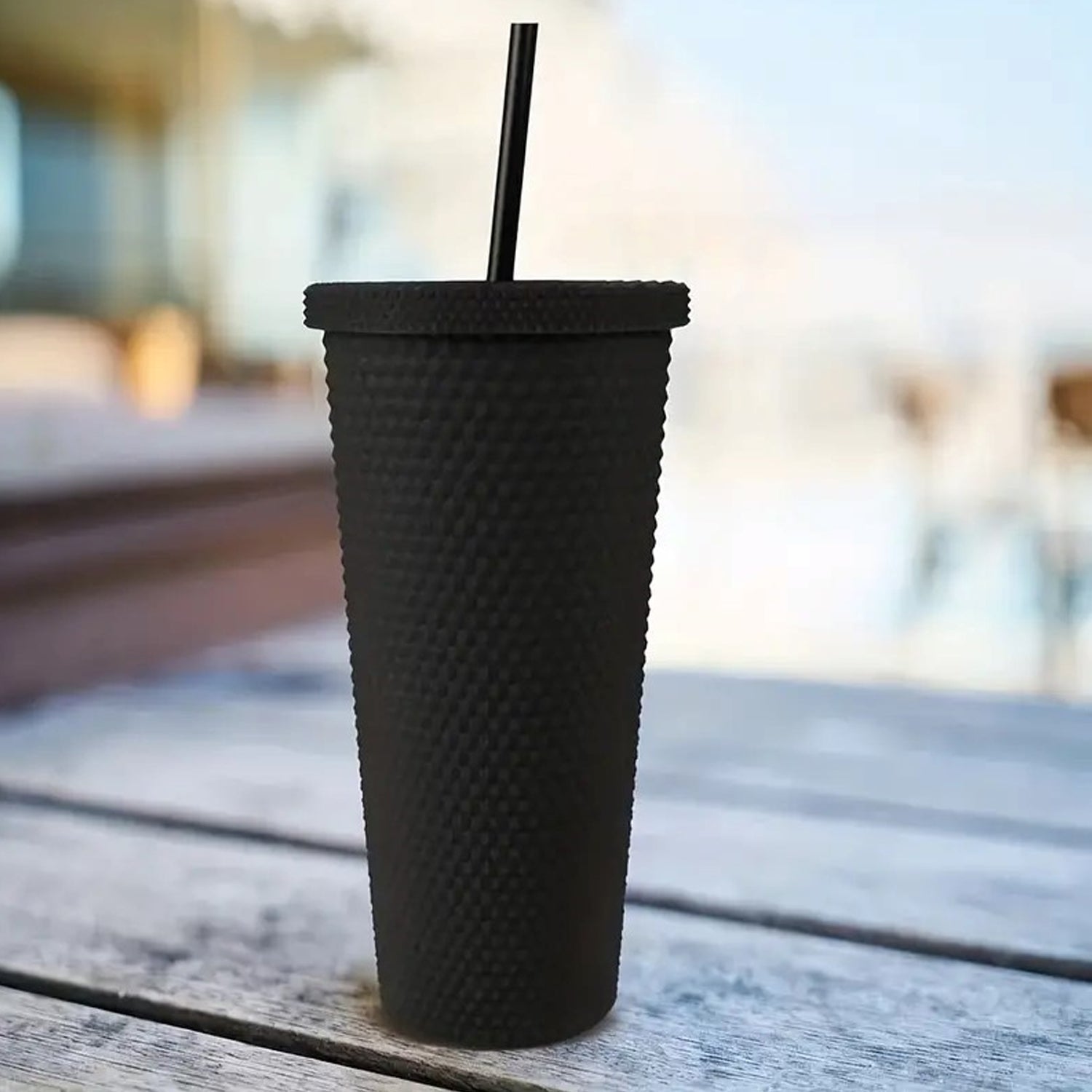 Reusable Studded Tumbler with Straw & Leak Proof Lid (1 Pc, Mix Colors) - Bhavnagar Deodap