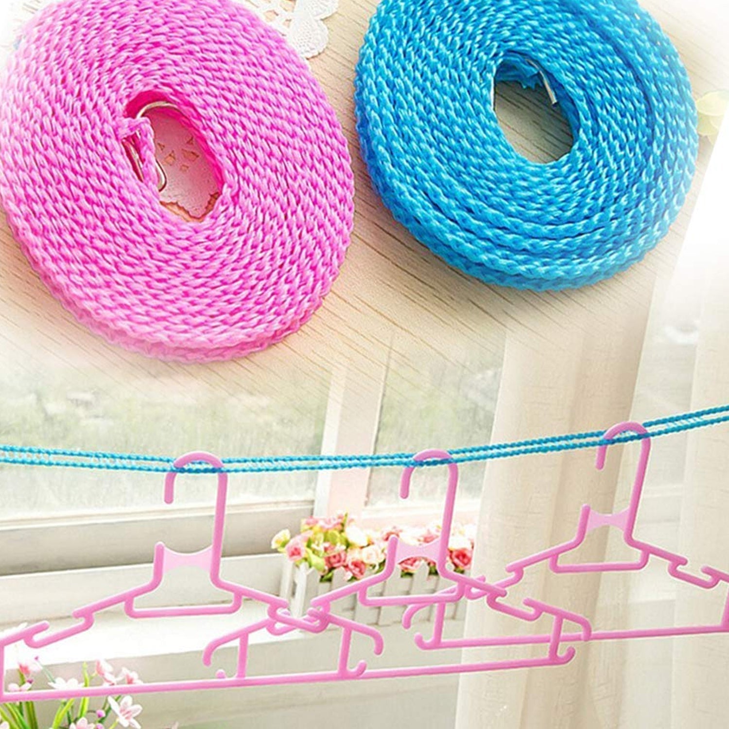 3 Meter Anti-Slip Clothesline Rope - Nylon, Hooks, Indoor/Outdoor - Bhavnagar Deodap