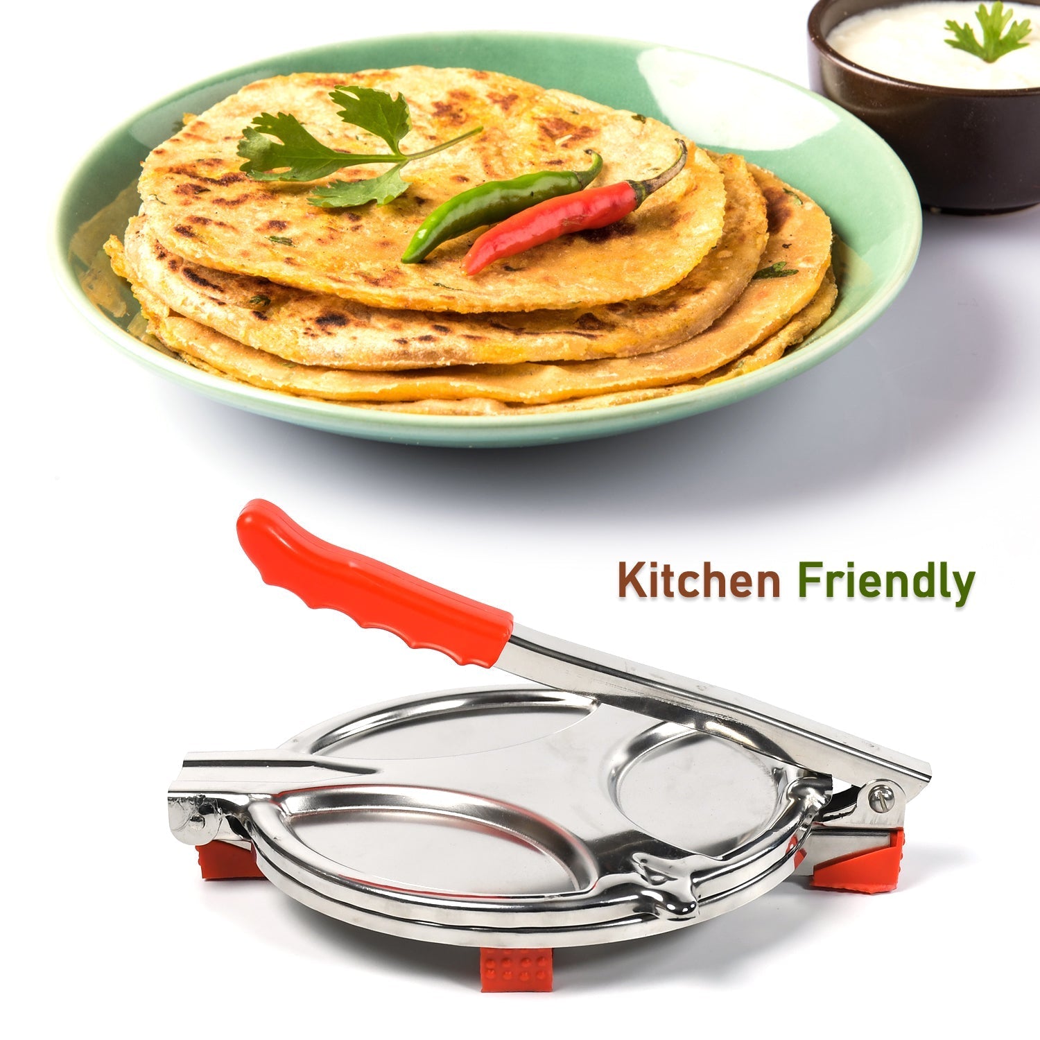 PURI PRESS MAKER - STAINLESS STEEL PURI MAKER PRESS MACHINE - ROTI CHAPATI PRESSER FOR HOME - PAPAD-KHAKHRA- PURI MAKER PRESS MACHINE WITH HANDLE, MANUAL PURI MAKER (MEDIUM) - Bhavnagar Deodap