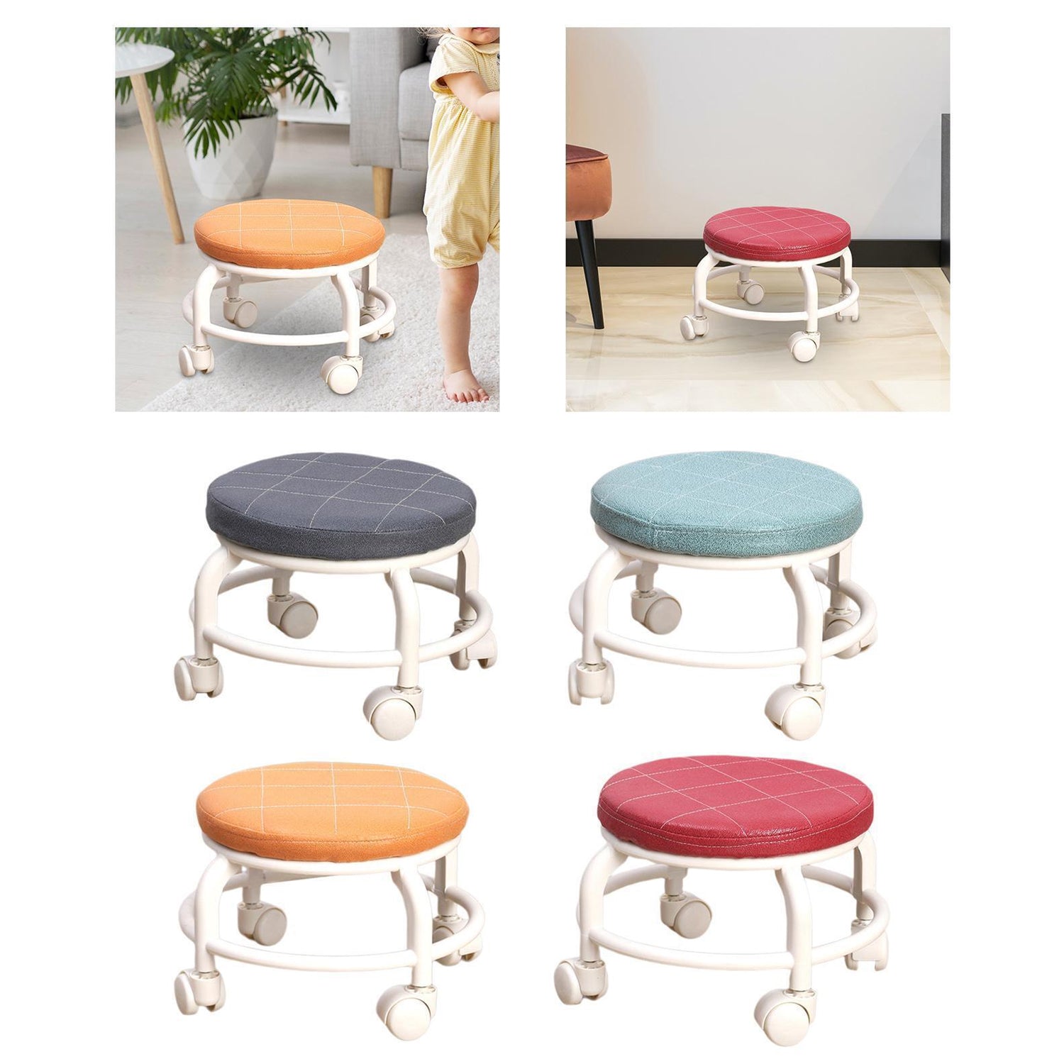 Roller Seat Stool Low Height Rolling Stool Multifunctional Small Household Movable Mini Stool Pulley Wheel Stool for Garage Home Library (1 Pc) - Bhavnagar Deodap