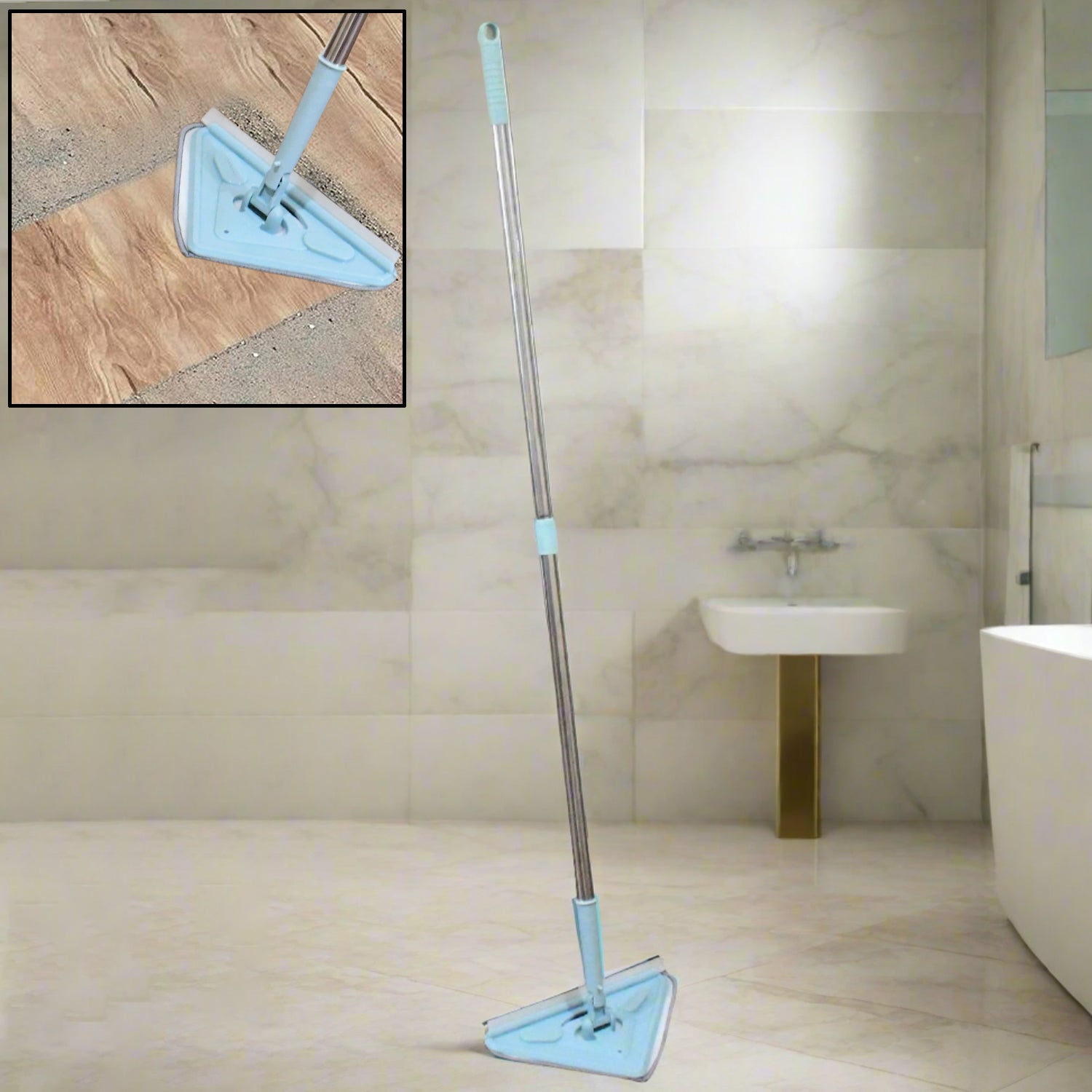 2 In 1 Extendable Triangle Mop Retractable Cleaning Mop Brush & Viper, 360 Degree Rotating Floors Wall Cleaning Mop Dust Mop with Telescopic Handle and Reusable Mop Heads (1 Pc) - Bhavnagar Deodap