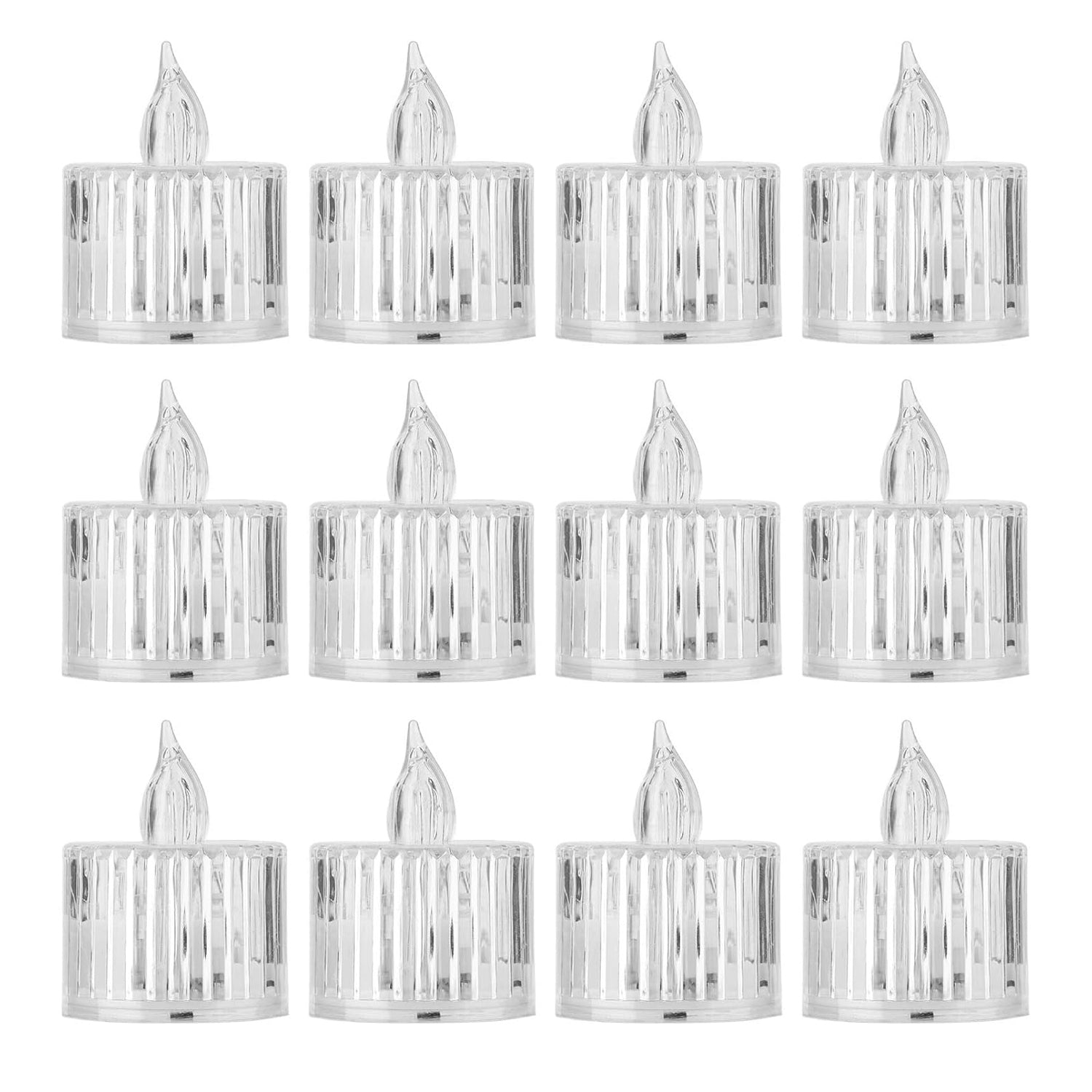 12 Pcs Flameless and Smokeless Decorative Acrylic Candles Transparent Led Tea Light Candle for Gifting, House, Diwali, Christmas, Festival, Events Decor Candles - Bhavnagar Deodap