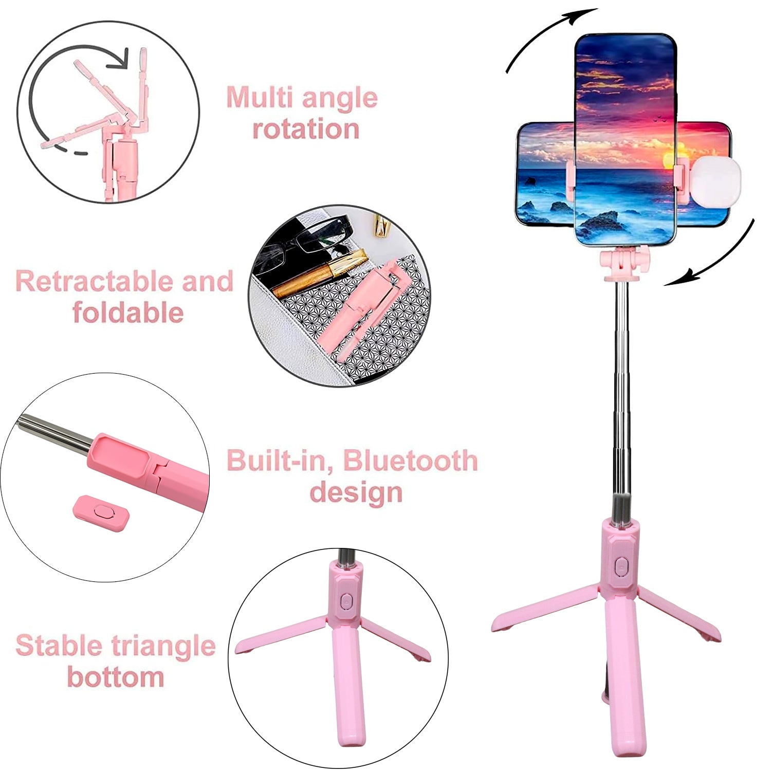 Portable Foldable Selfie Stick with Remote Control, 3-Axis Tripod Hand Stabilizer for Smartphones, TikTok Vlog YouTuber Video Recording (1 Pc) - Bhavnagar Deodap