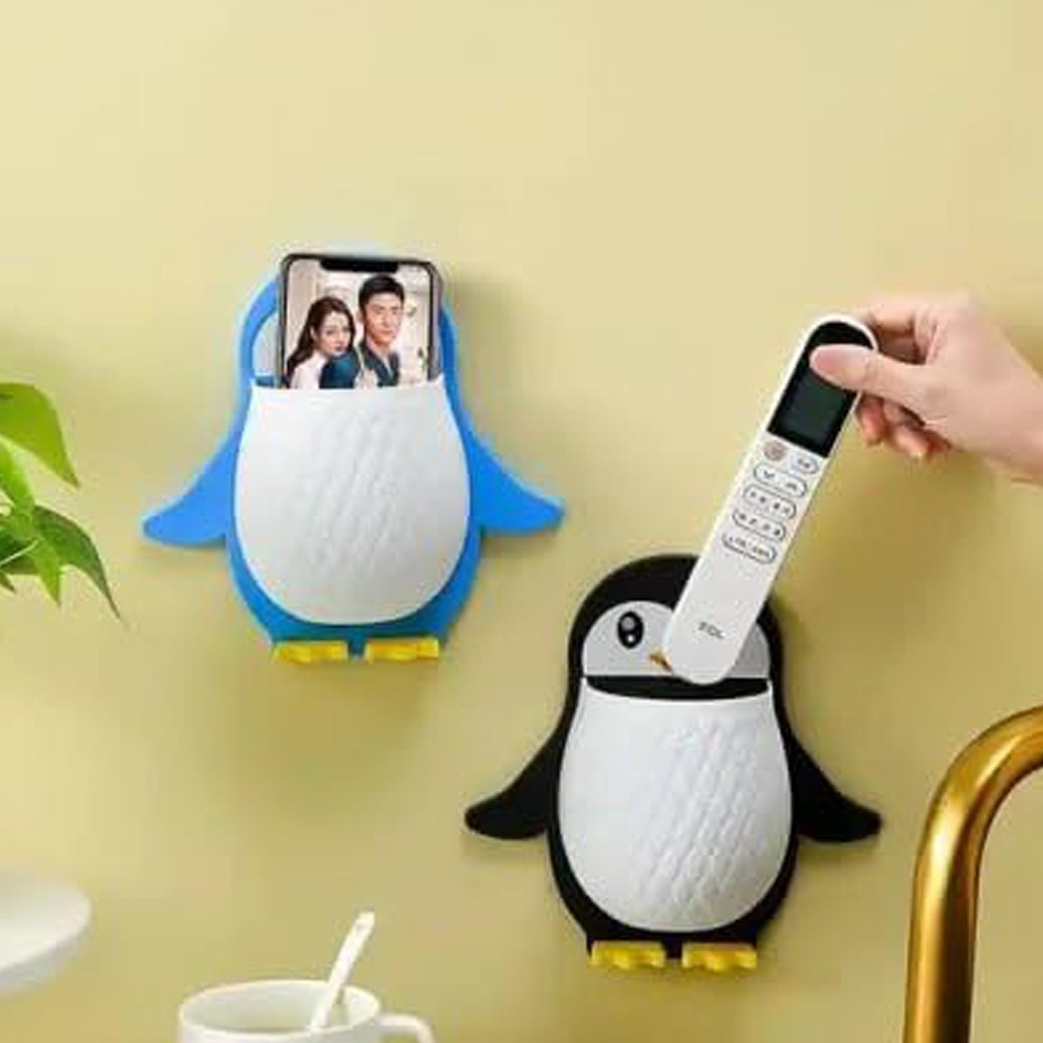 Penguin Storage Box, Adhesive Remote Case, Electric Toothbrushes Holder, Universal Controller Holder, Wall Nightstand, Office Plastic Wall Mount - Bhavnagar Deodap