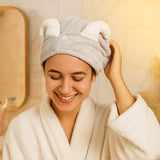Cute Animal Ear Hooded Hair Drying Towel Wrap (1 Pc)