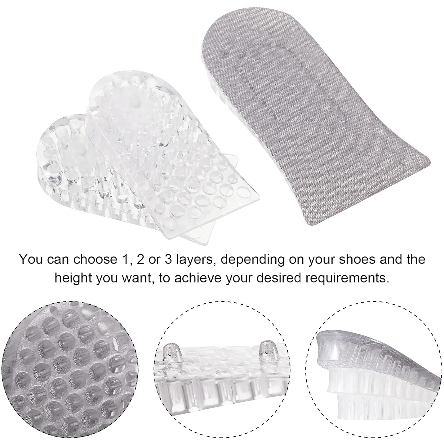 2 Pairs Heel Lift Inserts Height Increase Insole Invisible Heightening Insole Sillicone 3-Layer Heel Support Insoles Height-Adjustable Shoe Pads Foot Cushion for Shoes - Bhavnagar Deodap