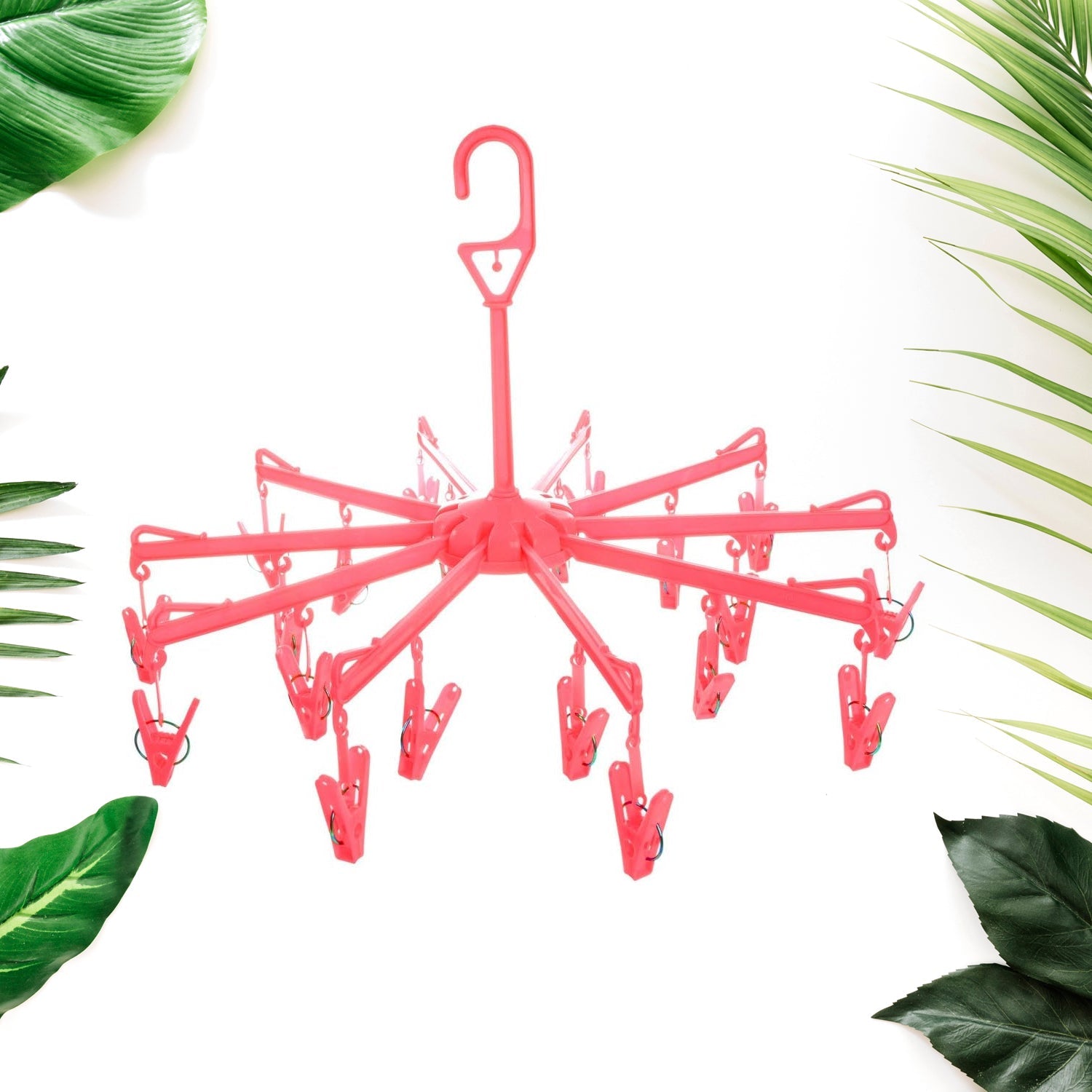Plastic Foldable Underwear Hanging Dryer Clothes Clips Hanger Drying Rack, Clothes Hangers with 16 Clips, Clip Hanger Drip Hanger for Drying Underwear, Baby Clothes, Socks, Bras, Towel, Cloth Diapers, Gloves - Bhavnagar Deodap