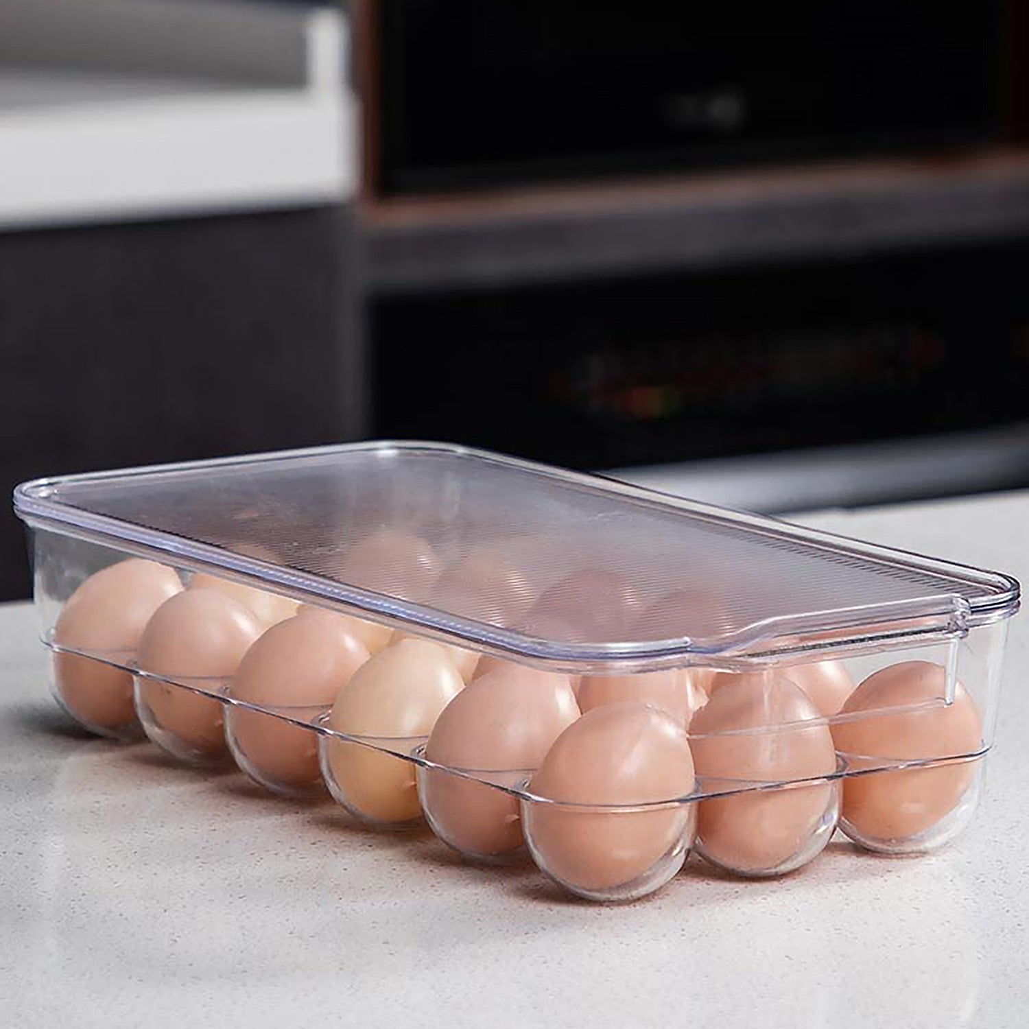 Plastic 18 Cavity Egg Storage Box Or Egg Trays For Refrigerator With Lid & Handles High Quality, Rectangular Egg Tray Box For 18 Egg (1 Pc) - Bhavnagar Deodap