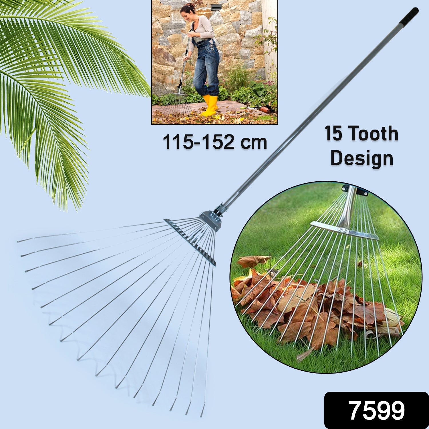 115-152 CM Rake for Gardening, Stainless Steel Telescopic Garden Rake for Quick Clean Up of Lawn and Yard, Adjustable Rake Claws Spacing Garden Broom with Long Handle for Clean Leaves (MOQ :- 12 pc) - Bhavnagar Deodap