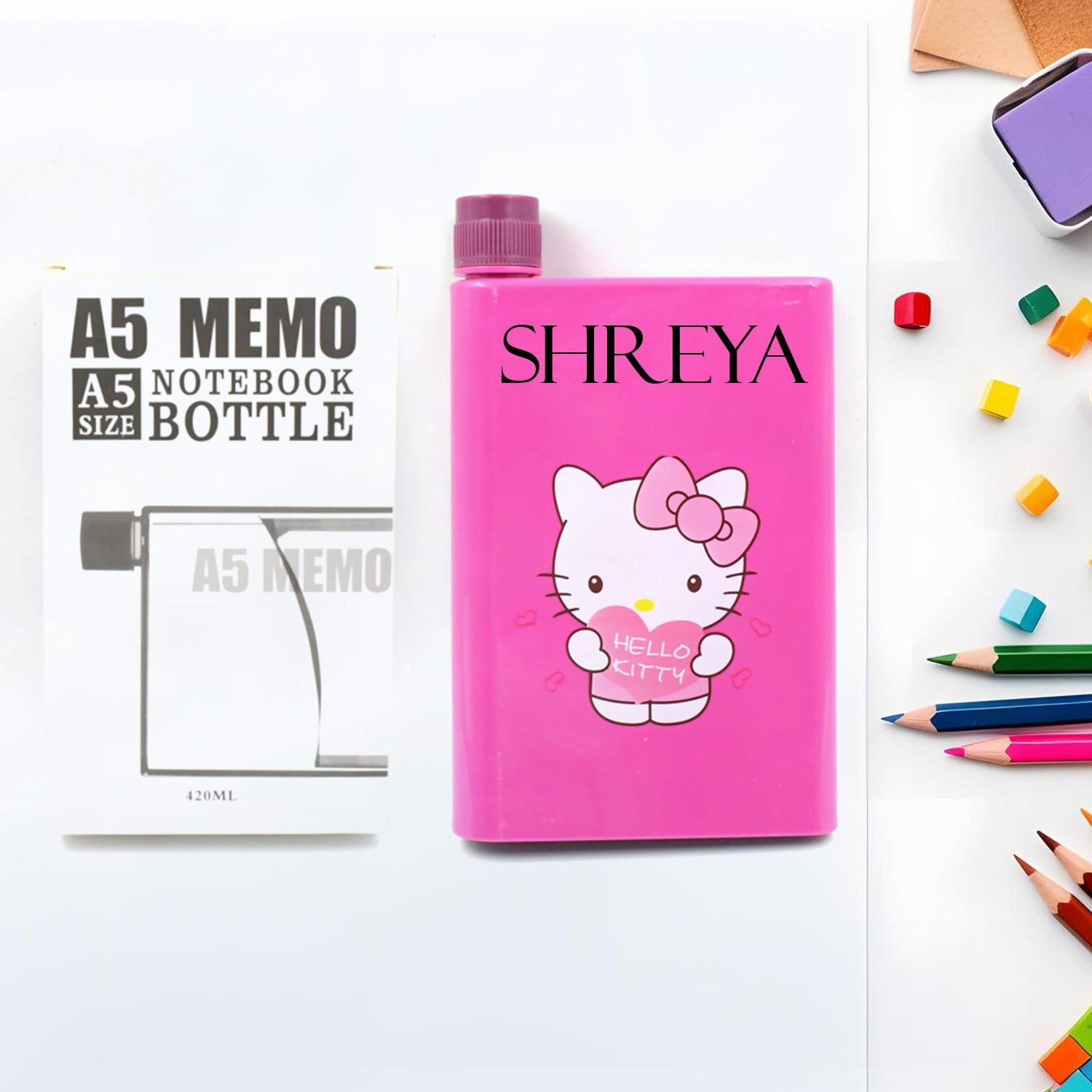 Customize Kitchen Storage A5 size Flat Portable NoteBook Shape Water Bottle With a Cartoon Character Design-Hello Kitty - For School Outdoors and Sports Return Gift/Birthday Gift (1 Pc 420ML) - Bhavnagar Deodap