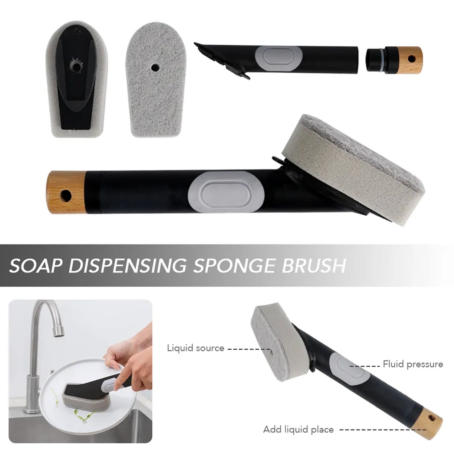 Cleaning Brushes Set, Scrub Brush Bathroom Brush, Long Handle Liquid Dispenser Pot Washing Brush - Bhavnagar Deodap