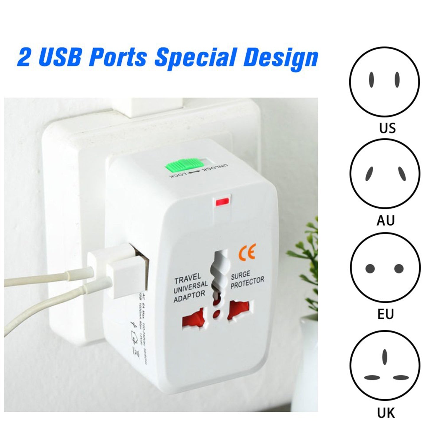 All-in-One Universal Worldwide Travelling AC Adaptor Plug (AU / UK / US / EU) International Power Charger Electric USB Power Plug Socket Adapter Converter (1 Pc) - Bhavnagar Deodap