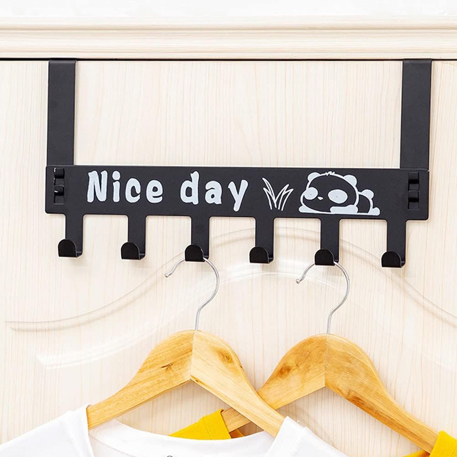 Heavy-Duty Carbon Steel Cartoon Nice Day Over Door Hook Hanger Rack, Towel Hanger, Removable Door Hook, Coat, Scarf, Cloths Hanger (1 pc / 6 Hook) - Bhavnagar Deodap