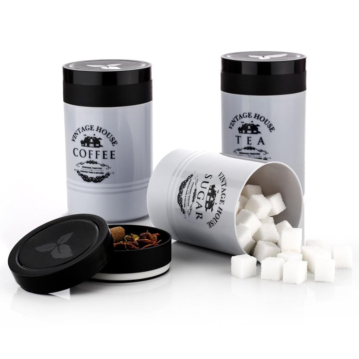 Accurate Seal Tea Sugar Coffee Container - 3 Pcs Plastic Damru Shaped Tea, Coffee, Sugar Canisters Jar, New Airtight Food Seal Containers for Salt, Dry Fruit, Grocery Multicolor (3 Pcs Set) - Bhavnagar Deodap