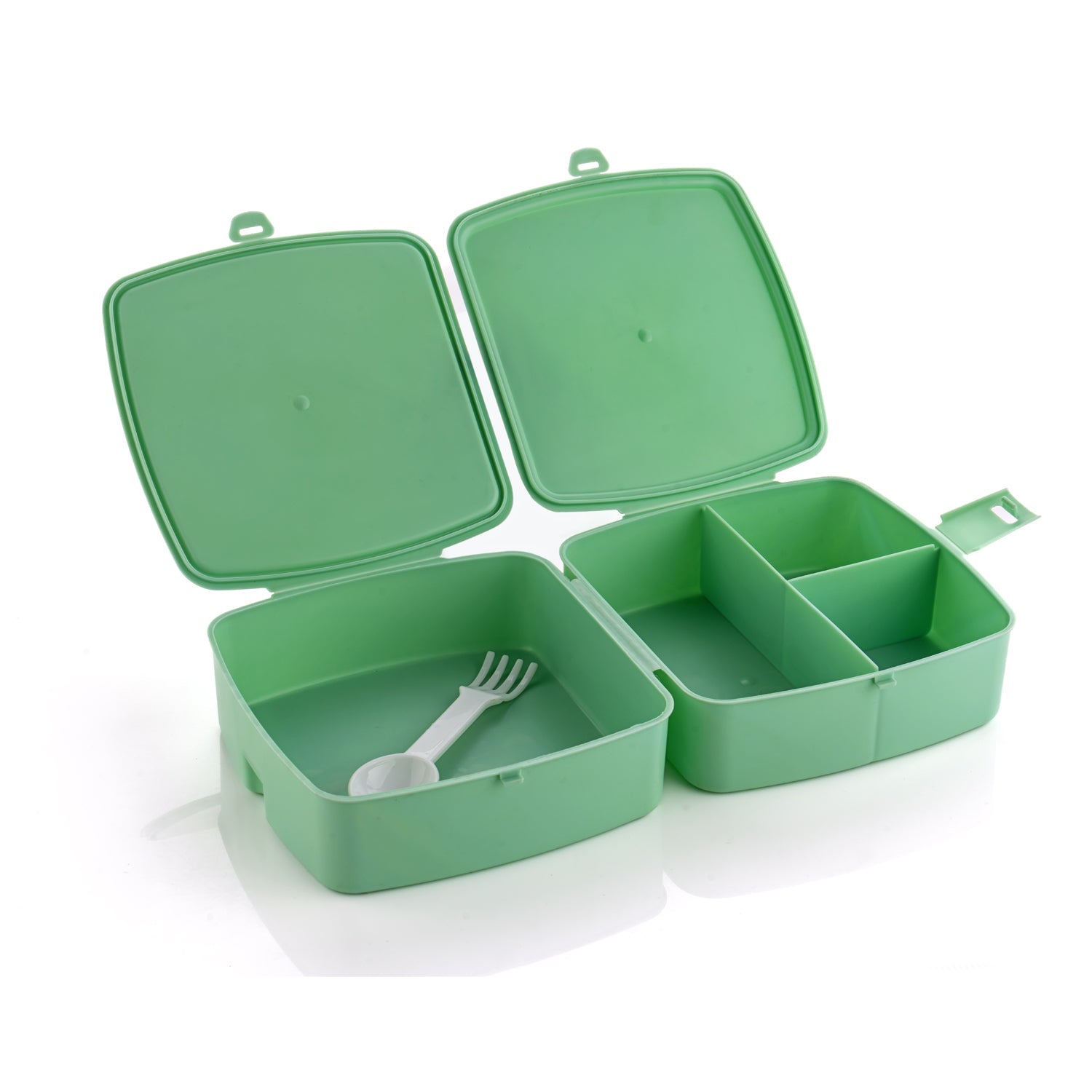 Double-Layer Square Lunch Box with  Spoon , 4 Compartment Tiffin & Push Lock , Plastic Tiffin Box for Travelling, School Kids & Office Exclusive, Home - Bhavnagar Deodap