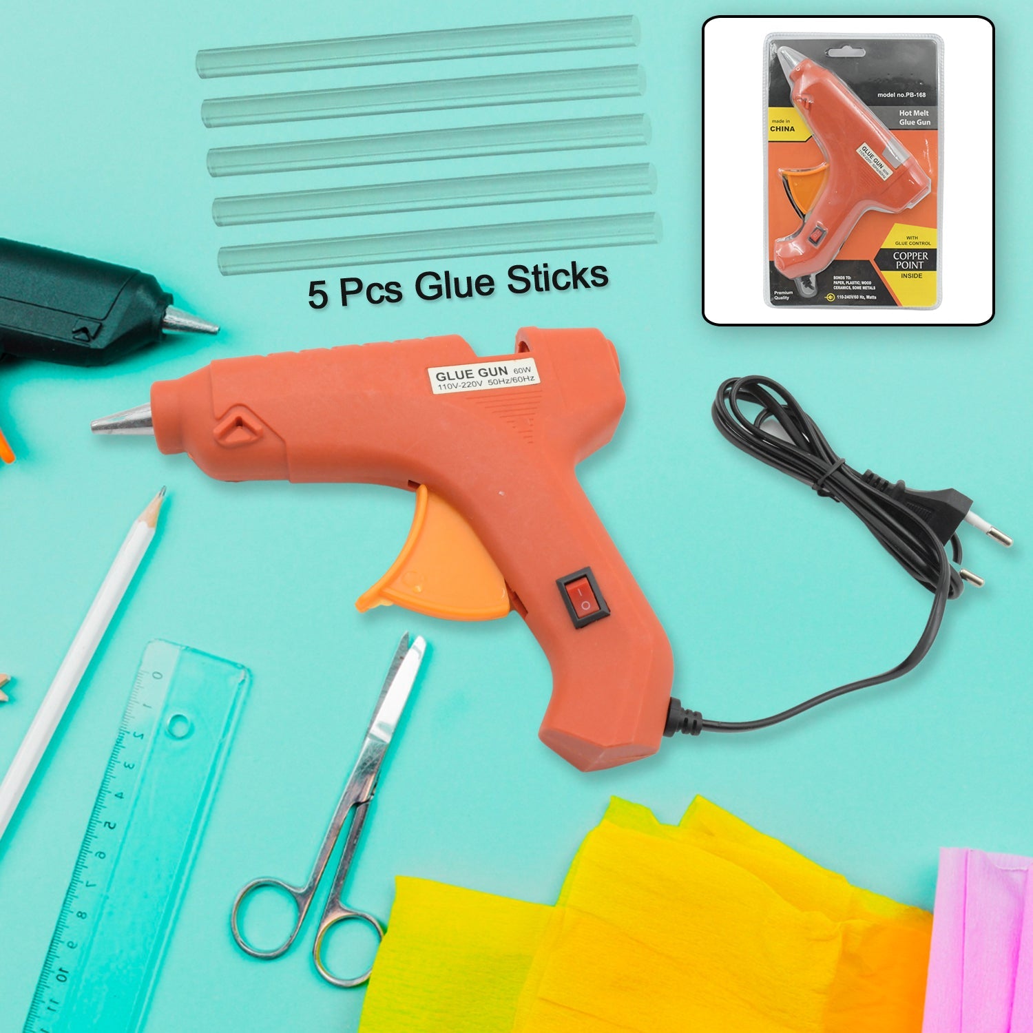 Professional 60 Watt Hot Melt Glue Gun with 5 Glue Sticks & On/Off Switch - Bhavnagar Deodap