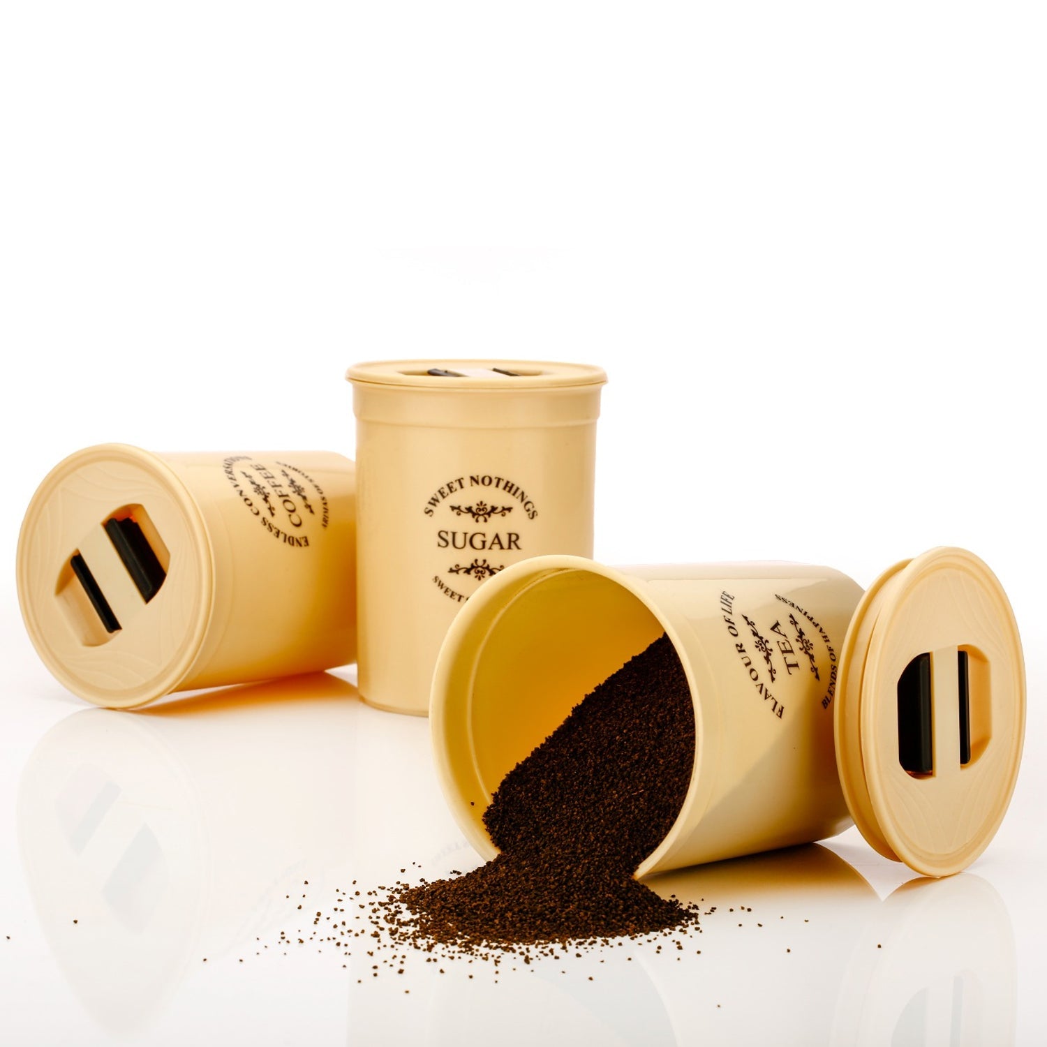 Accurate Seal Tea Sugar Coffee Container - 3 Pcs Plastic Damru Shaped Tea, Coffee, Sugar Canisters Jar, New Airtight Food Seal Containers for Salt, Dry Fruit, Grocery Multicolor (3 Pcs Set) - Bhavnagar Deodap