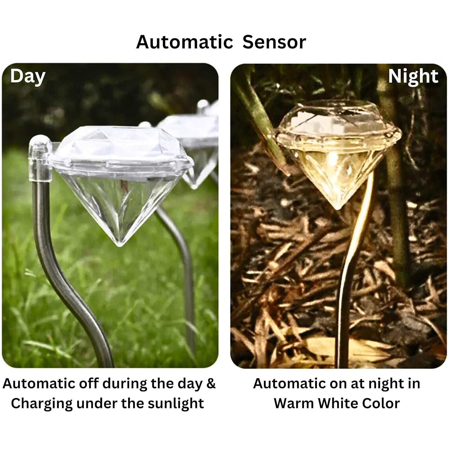 Diamond Shaped Solar Powered Stake Lights, Waterproof Outdoor Solar Power Lawn Lamps Led Spot Light Garden Pathway Stainless Steel Solar Landscape Lighting (4 Pcs Set) - Bhavnagar Deodap