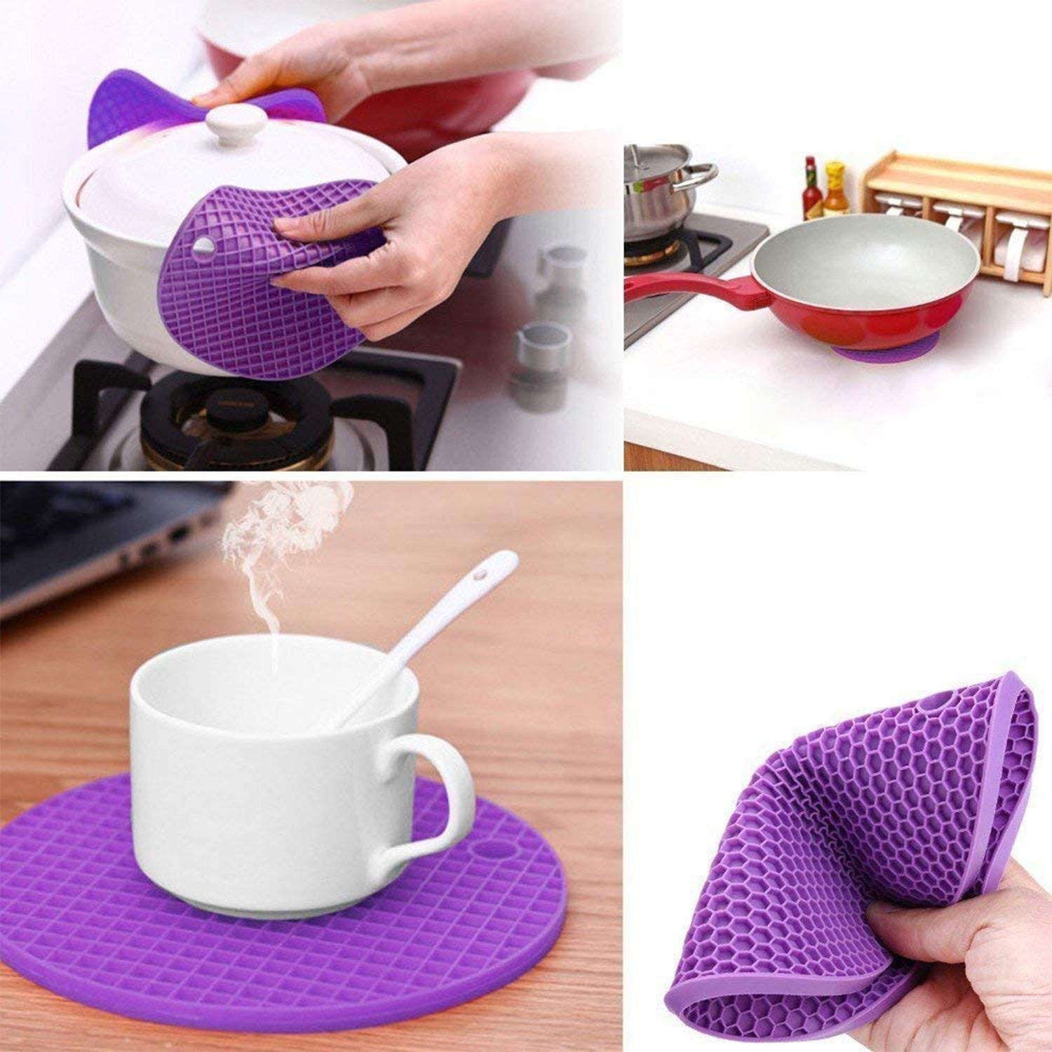 4 Pc Silicon Hot Mat For Placing Hot Vessels And Utensils Over It Easily Without Having Any Visible Marks On Surfaces. - Bhavnagar Deodap
