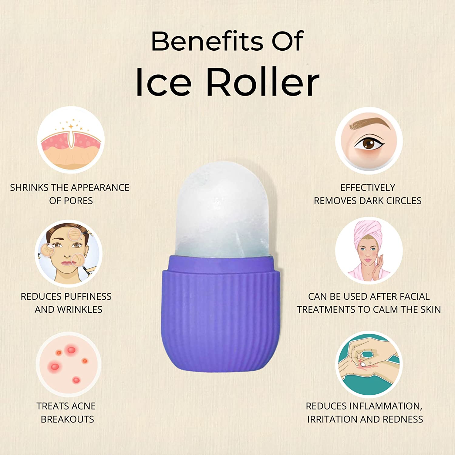 BEAUTY ICE ROLLER FOR FACE MASSAGER & EYE REUSABLE FACE ROLLERS FACIAL ROLLER ( Purple Color) - Bhavnagar Deodap