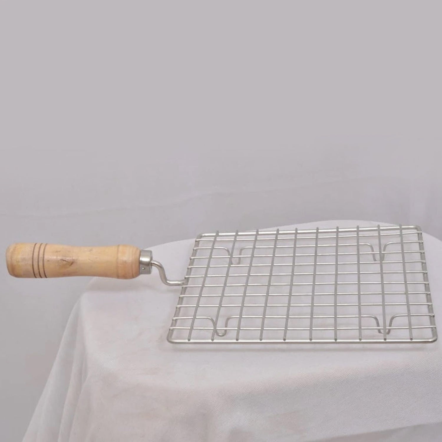 Kitchen Square Stainless Steel Roaster Papad Jali, Barbecue Grill with Wooden Handle - Bhavnagar Deodap
